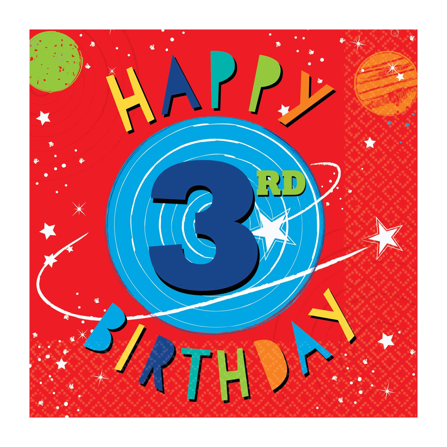 Amscan 5122781 - Blast Off Space Kids 3rd Birthday Party Luncheon Napkins - 16 Pack