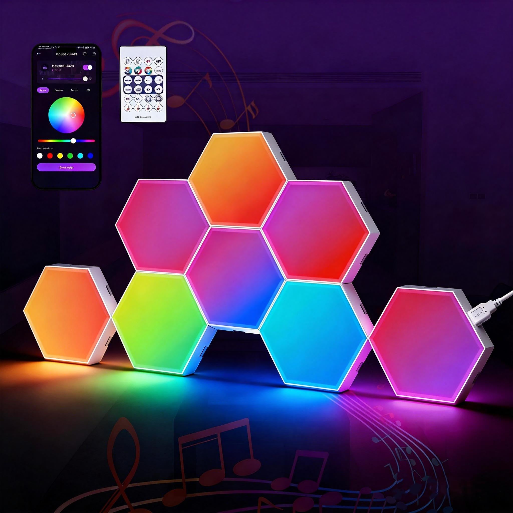 Photo 1 of TISOFU Big Hexagon Lights LED Wall Panels, 8 Pack RGB Gaming Lights Works with Google Assistant & Alexa, APP/Music Sync & Remote, DIY Smart Modular Hexagonal Honeycomb Glide Hex Tiles Panel