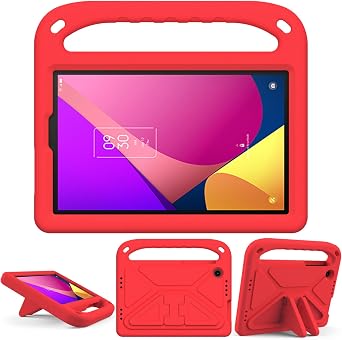 Case Kids for TCL Tab 8 LE 8.0 Inch Model 9137W EVA Shockproof Handle Light Weight Stand Cover, Red