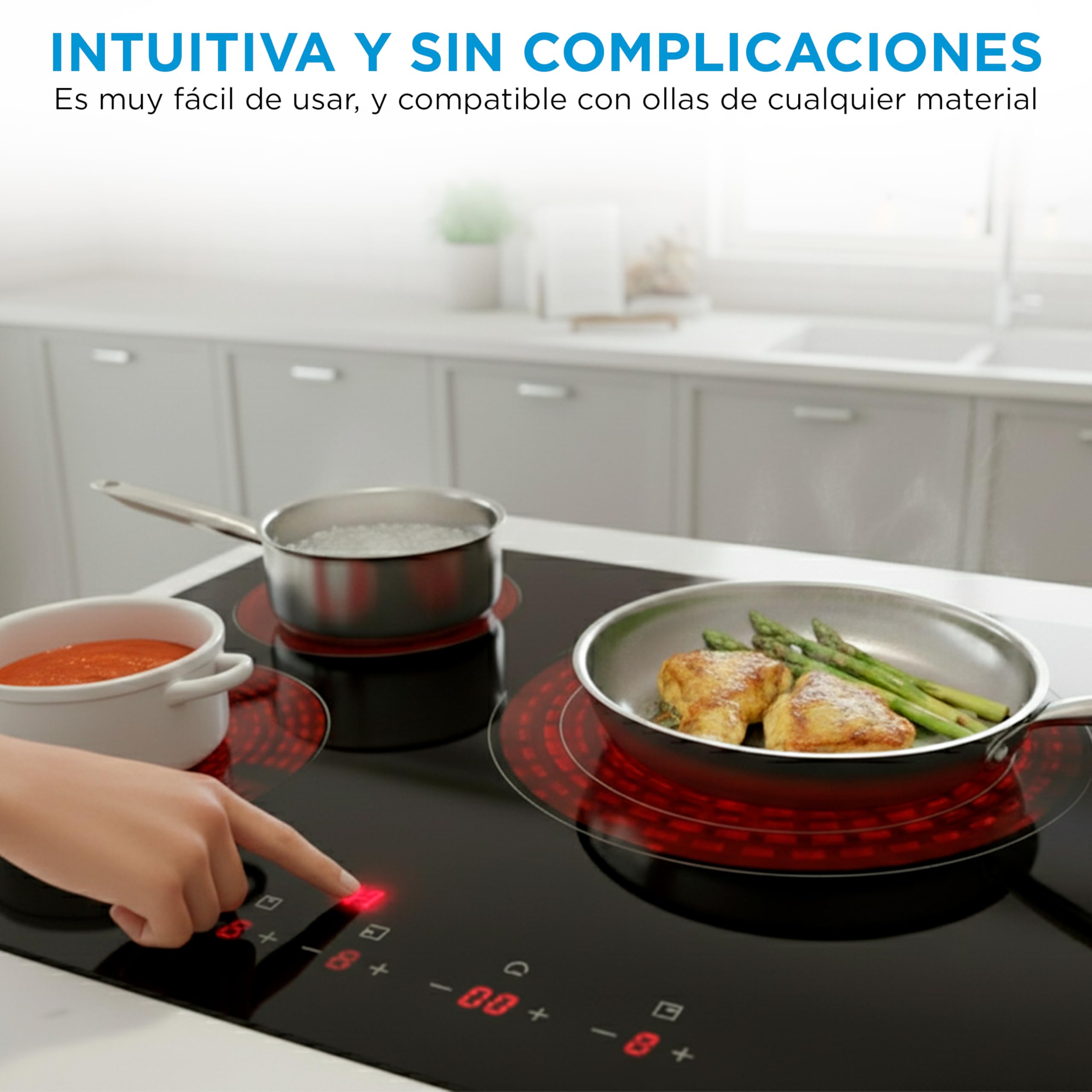 MIDEA Placa Vitroceramica 3 fuegos 6200 W - Vitroceramica Integrada con Panel de control tactil, Indicador de Luz, Temporizador, Child lock y Protección por Sobrecalentamiento — view 8