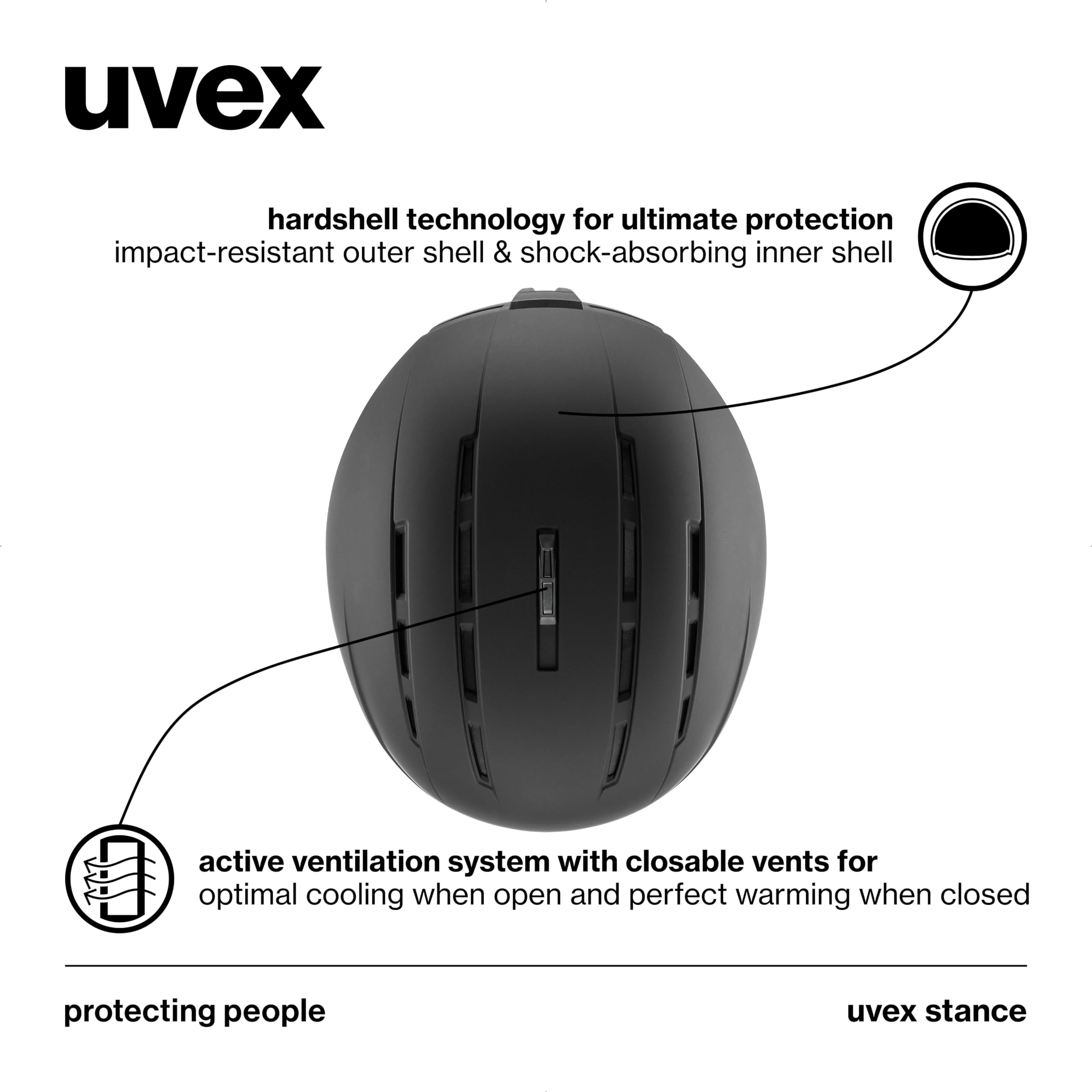 uvex stance, casco da sci Unisex adulto, black matt, 58-62 cm
