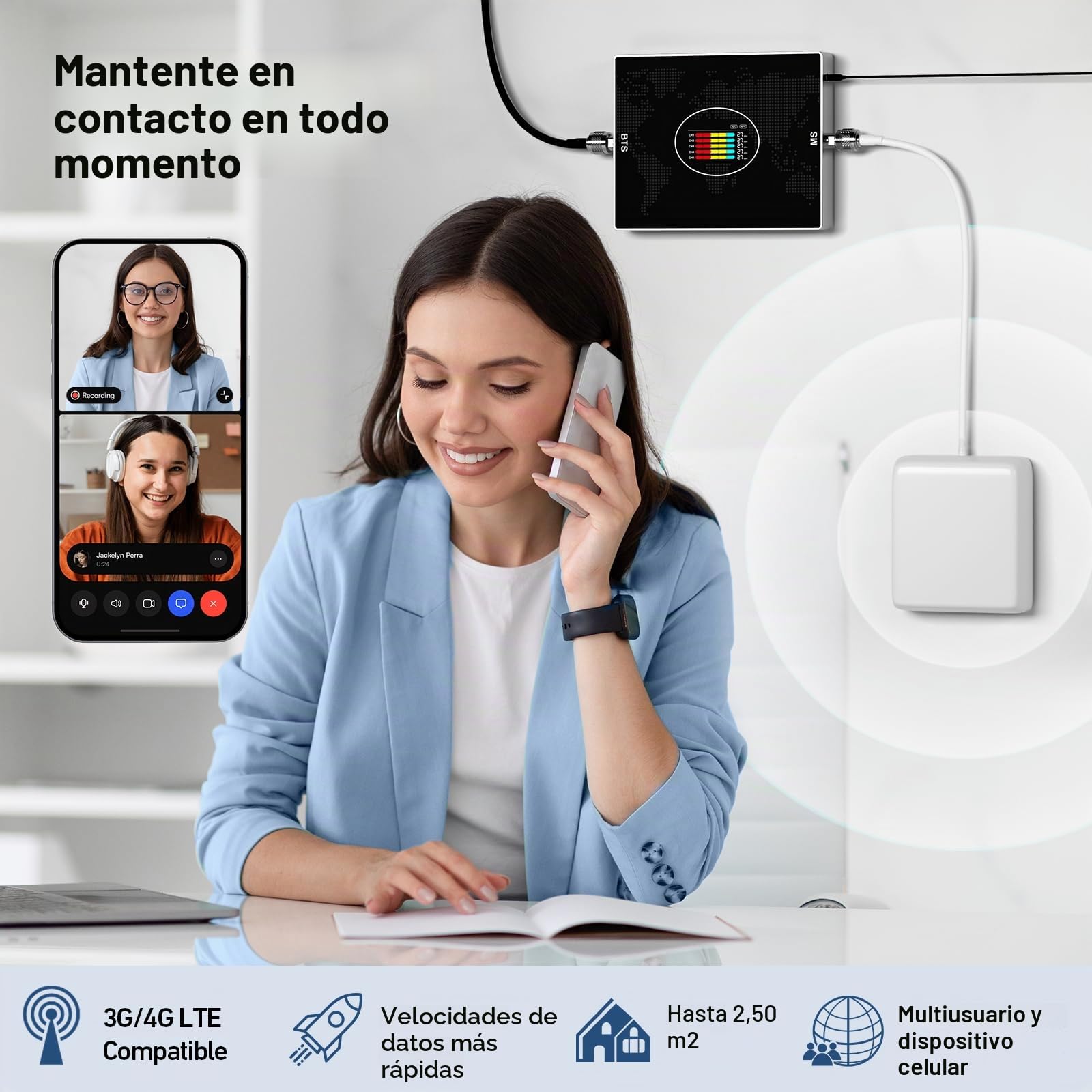Amplificador Señal Movil 5 Bandas 20/8/3/1/7 - Amplificador de Cobertura Movil 4G/3G LTE gsm 70dB para Zonas Rurales y Oficinas (Compatible con Movistar/Orange/Vodafone/)