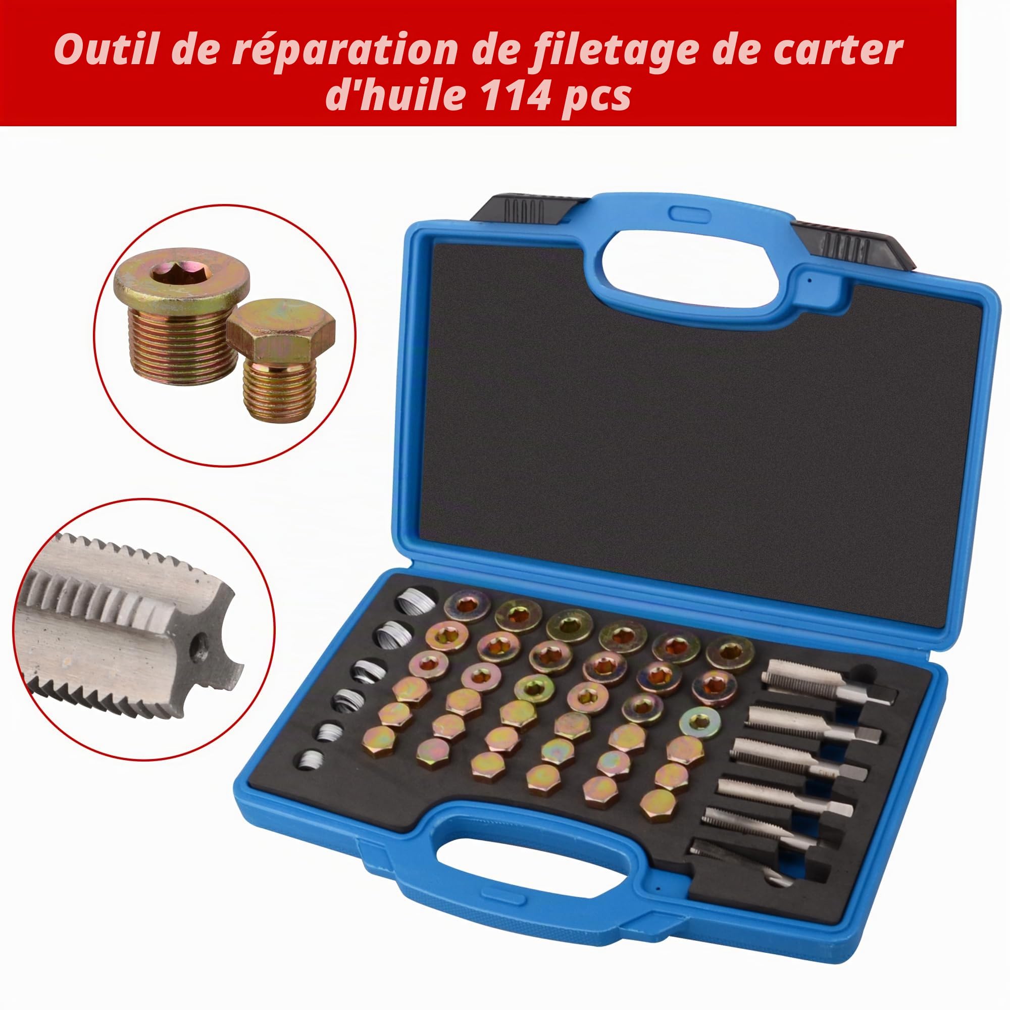 DAYUAN 114pcs kit de réparation du Filetage du Carter d'huile M13 M15 M17 M20 M22 Outil de Bouchon de vidange | Acier durable pour la réparation rapide des vis de vidange d'huile filetés, M13 x 1,25 | M13 M15 M17 M20 M22 x 1,5