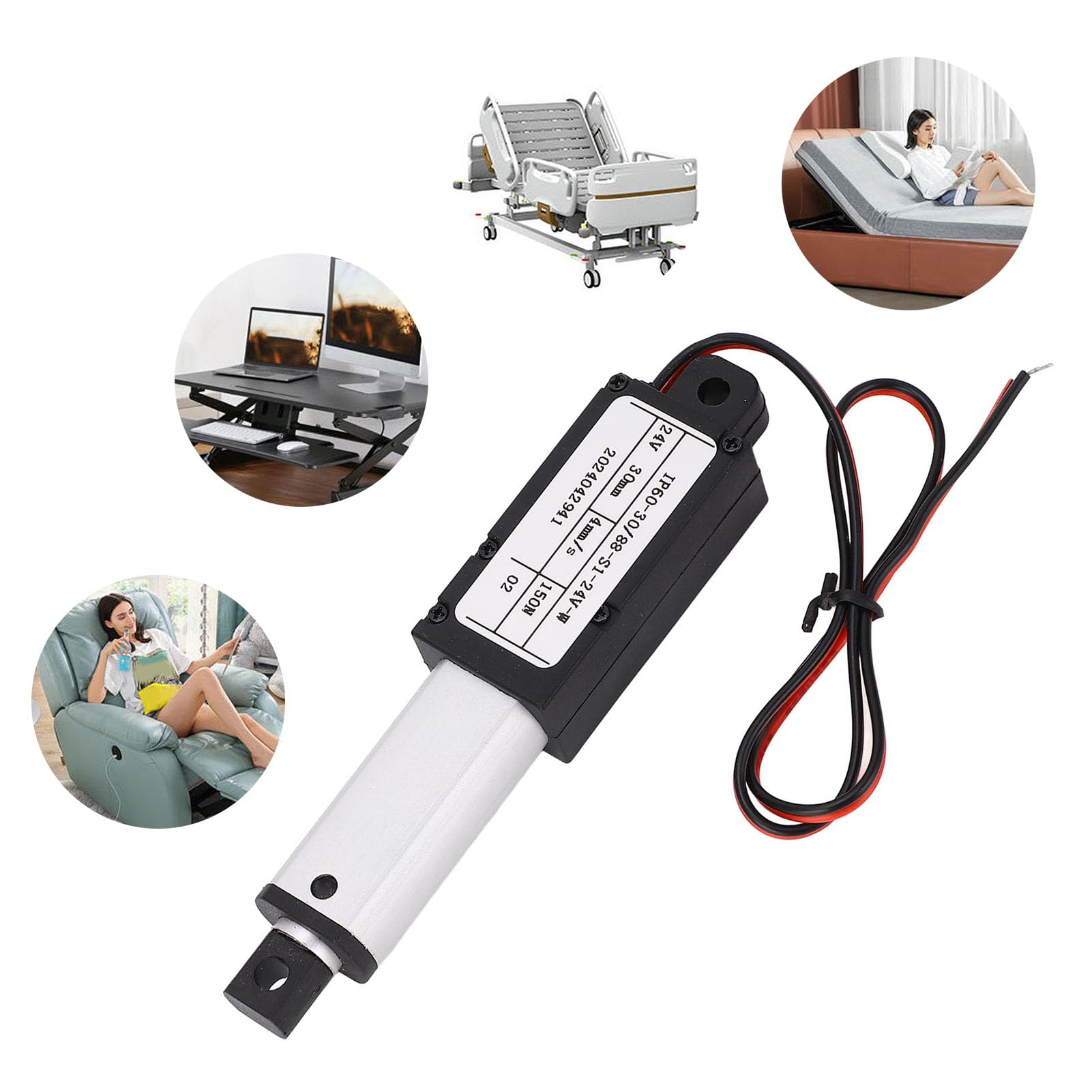 Electric Linear Actuator, 24V 30mm Stroke Small Electric Micro Linear Actuator with Automatic Safety, 4mm / s 150N IPX4 Mini Motion Actuator for Cabinet Window Opener Robot Project