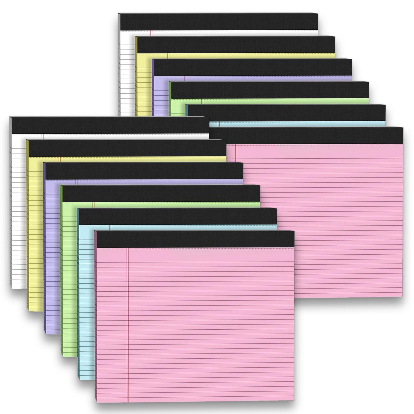 12 Pack Note Pads 11" x 9.5" Colored Legal Pads College Ruled Pink Notepad Perforated Writing Pads 80GSM Lined Paper Pads of College Ruled Paper 30
