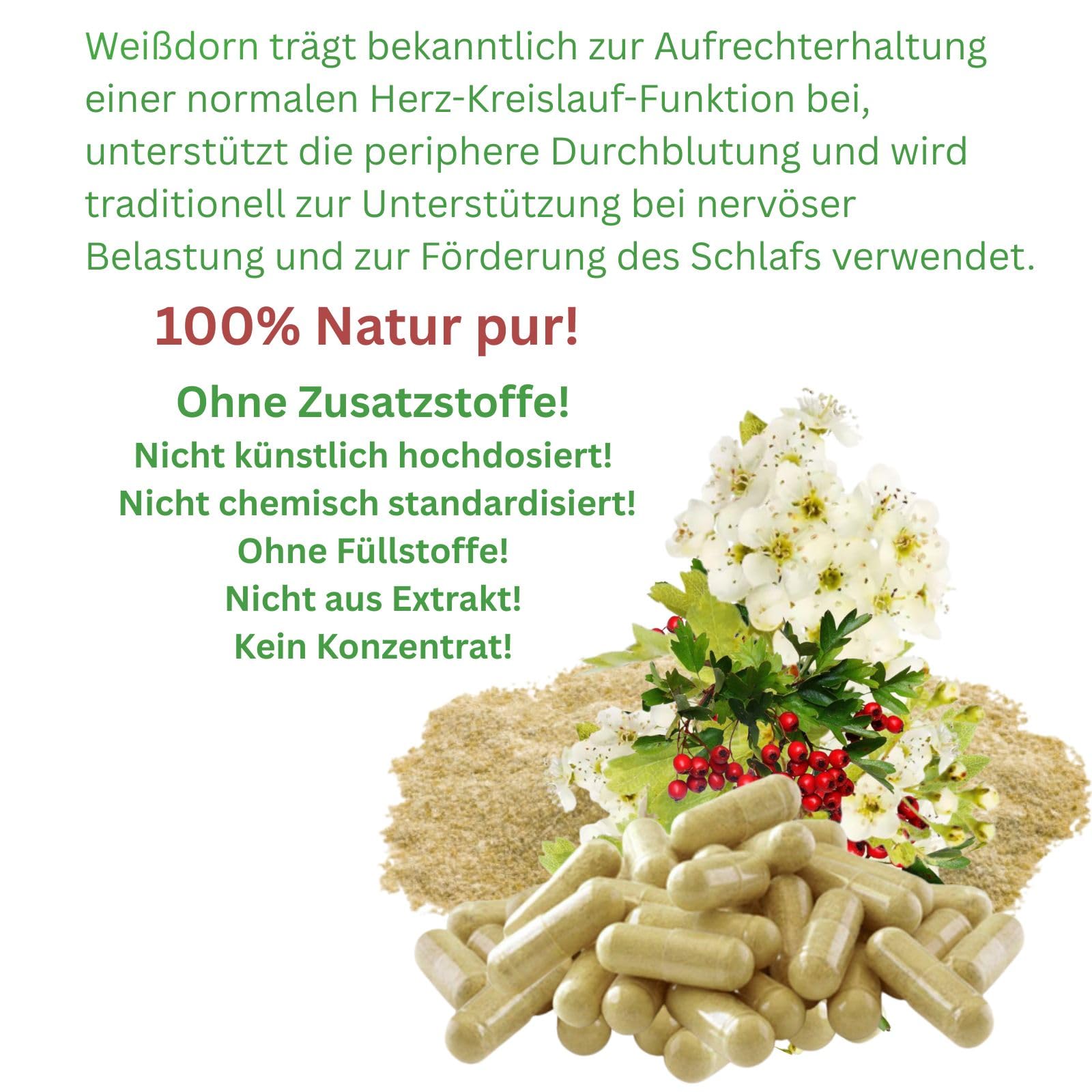 WEISSDORN Weißdorn HERZ-KREISLAUF 1080 Kapseln 3x360 "HERZKRAUT" NATUR pur Weißdornbeeren & Weißdornblätter & Weißdornblüten. OHNE ZUSATZSTOFFE. 27100-7