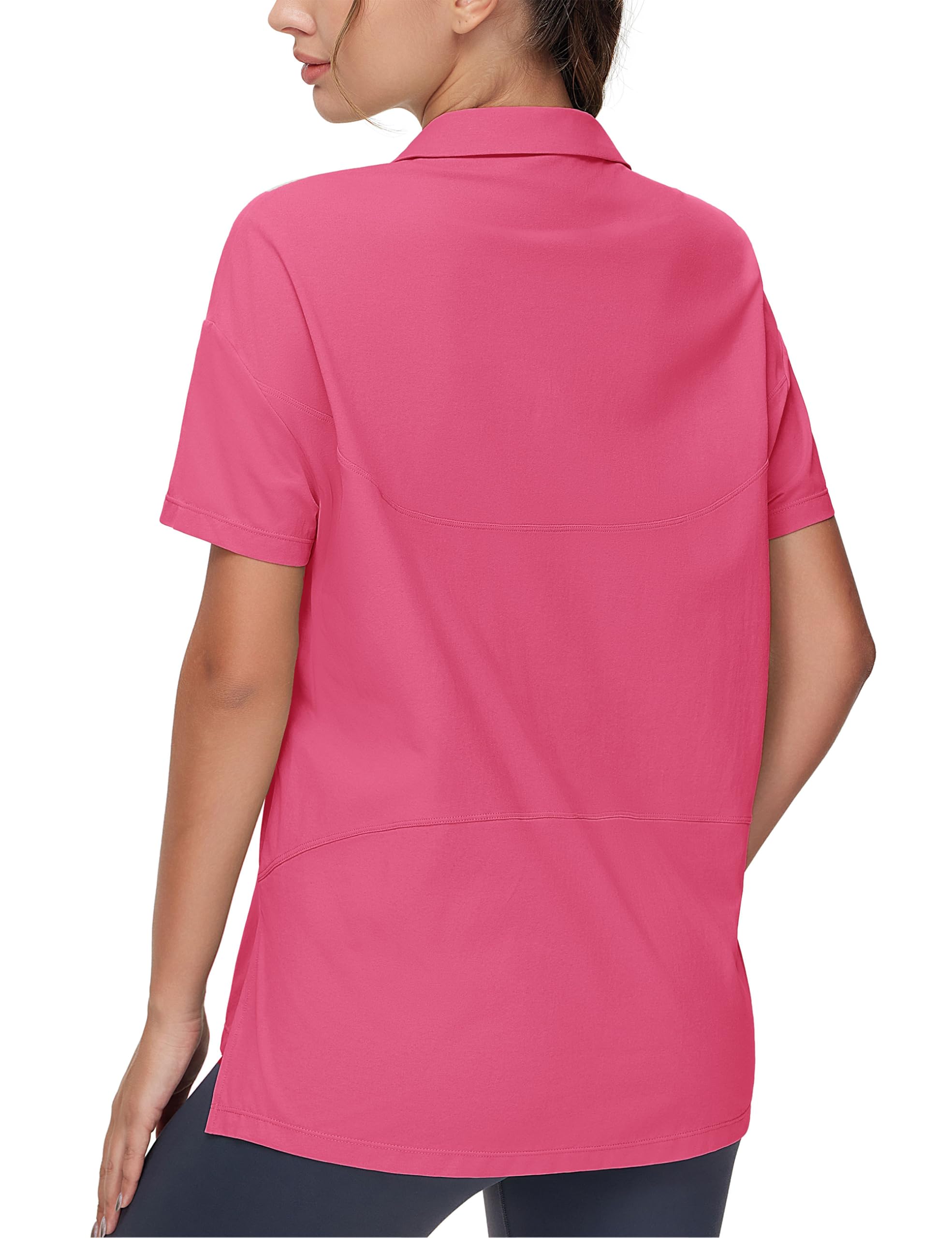 THE GYM PEOPLE Women's Loose fit Workout Polo Shirts Back Short Sleeve V Neck Tees Tops with Side Slits