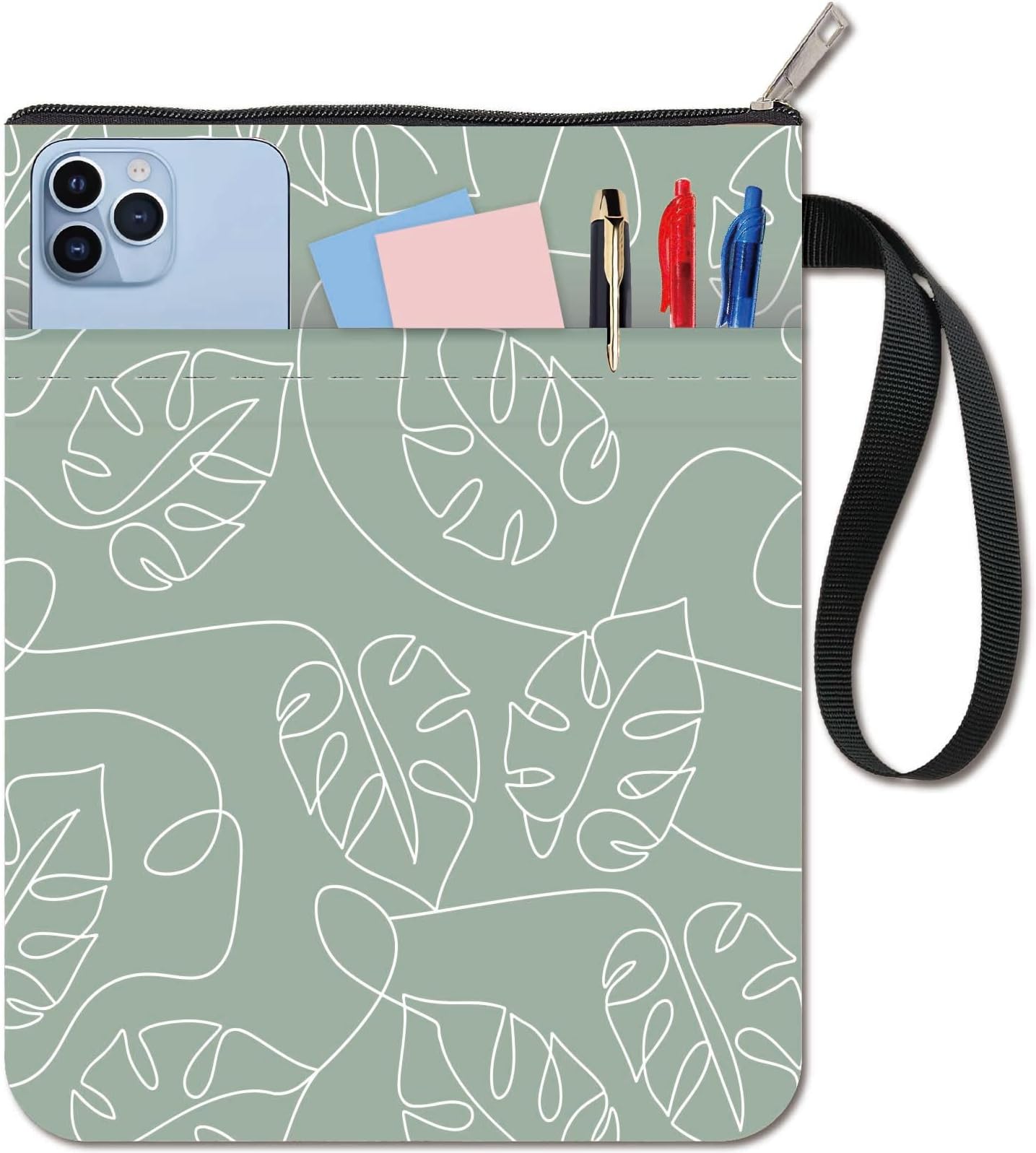 CRASPIRELeaf Book Covers Turtleback Leaf Book Sleeve Green Book Protector for Paperbacks Washable Fabric Cloth Book Cover with Zipper and Extra Sleeve Pocket for Book Lovers Classmate Gifts