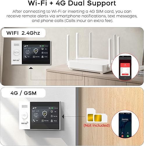 Miniatura 7 de PGST Sistema de alarma para seguridad del hogar, bricolaje, pantalla táctil, detección de movimiento, sensores de contacto, sirena inalámbrica,