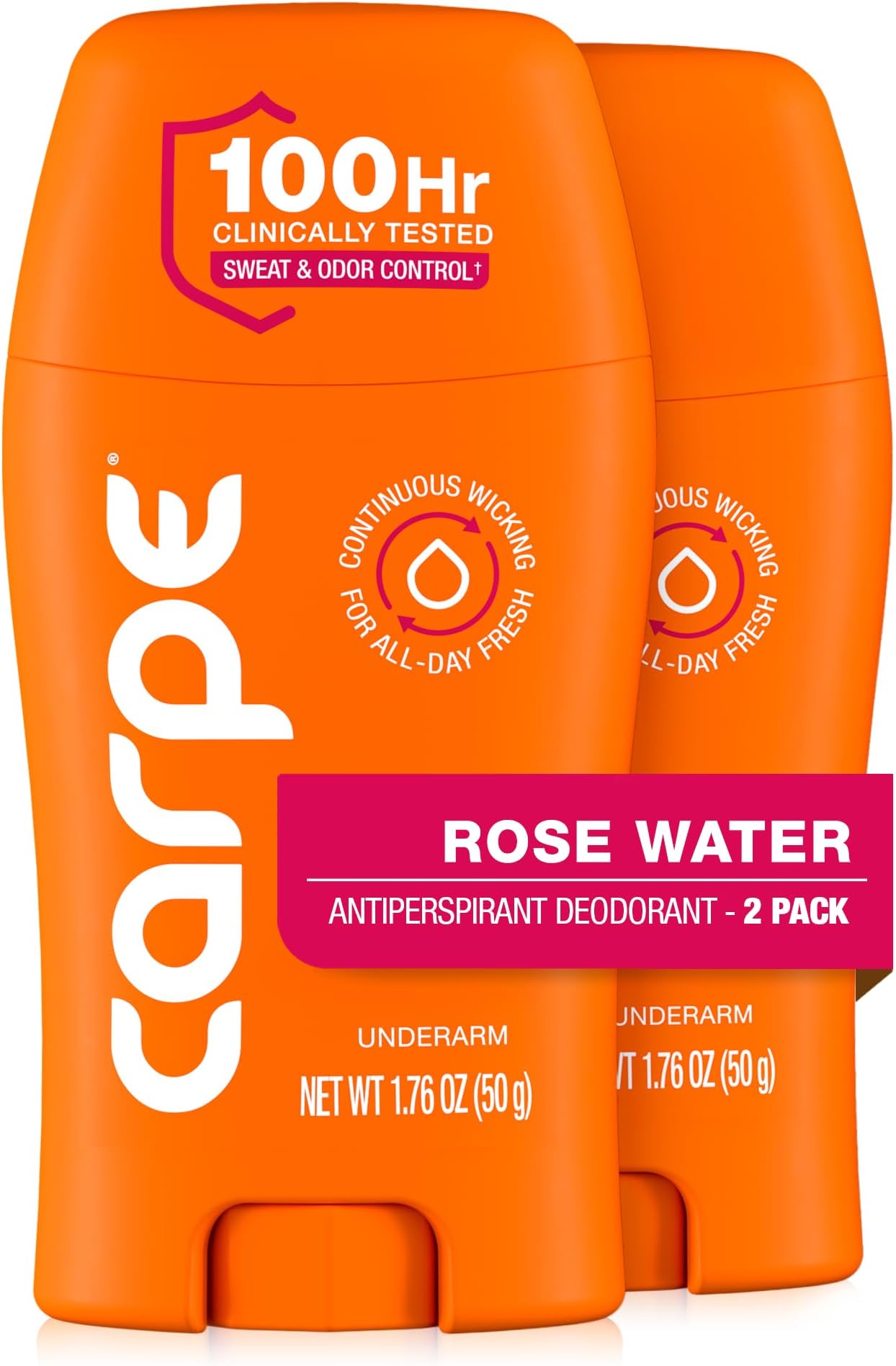 Carpe Clinical Strength Underarm Antiperspirant for Women with Rose Water scent, Combat excessive sweating Stay fresh and dry, Great for hyperhidrosis (Pack of 2)
