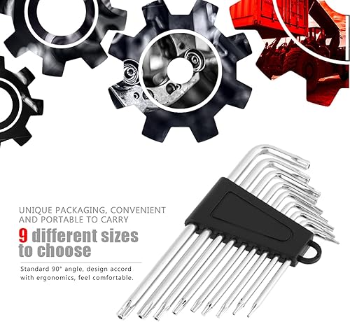 Miniatura 3 de Juego de 9 llaves hexagonales Torx, brazo largo a prueba de manipulaciones, herramienta de reparación de par con clip organizador en forma de L para