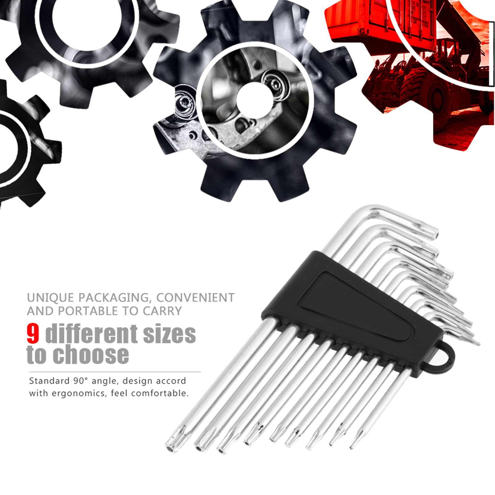 Ejoyous Torx Star Steel Bit Wrenchs, 9 sztuk Small Security Star Hex Universal L Shape Wrench Zestaw kluczy Narzędzia ręczne dla hobbystów i profesjonalistów