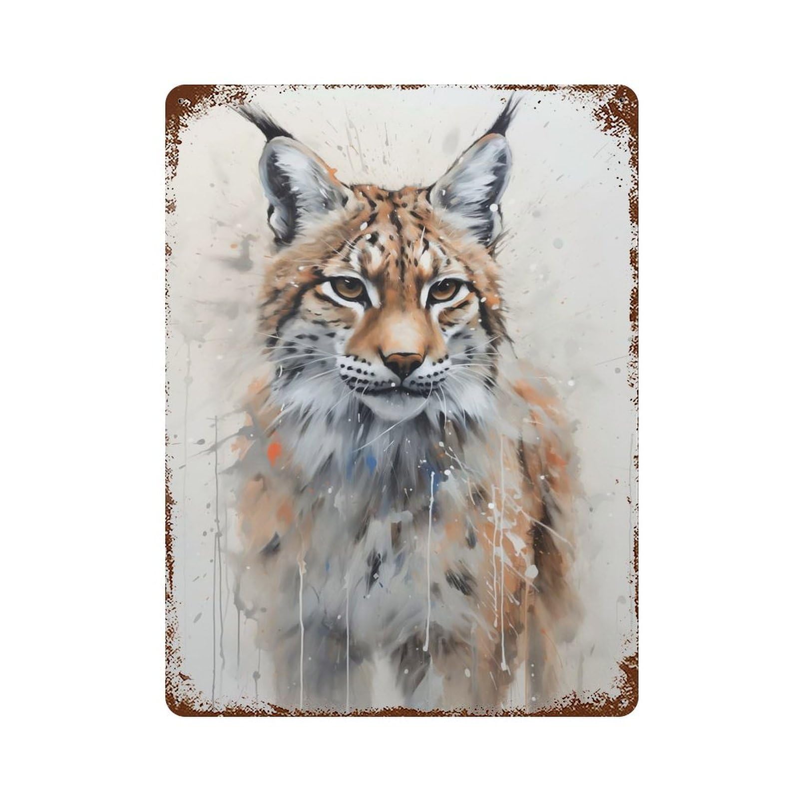 Portrait of Lynx Weathered Tin Sign 15.7"x11.8", Rustic Home Decor for Office, Studio And Wall Decor