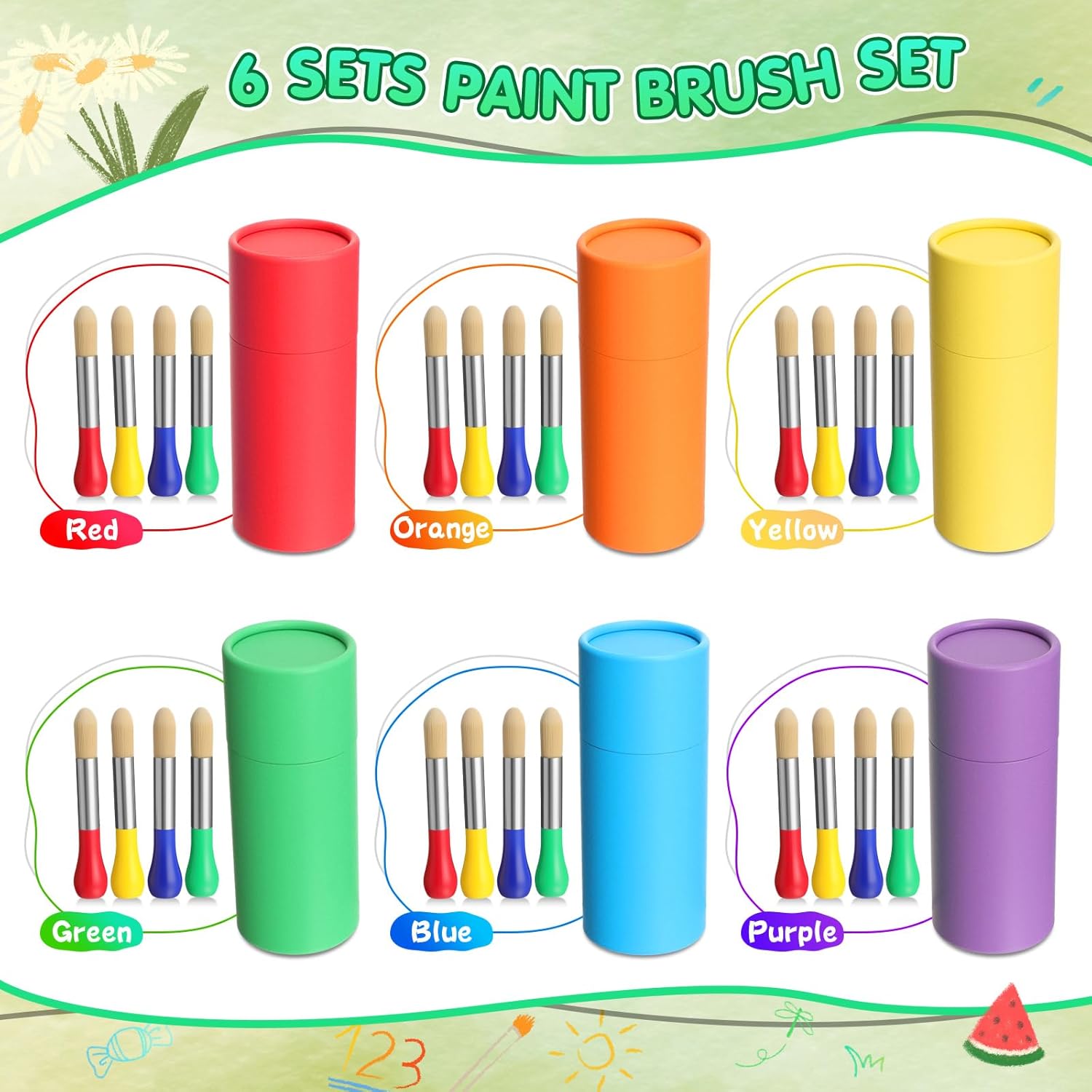 18 Pack Watercolor Paint Brushes Bulk Set for Kids Baby Toddler-4 Pcs Per Set Jumbo Brushes with Chubby Wood Handles for Easy Grip Paintbrushes Non Toxic Bristles (Colored)