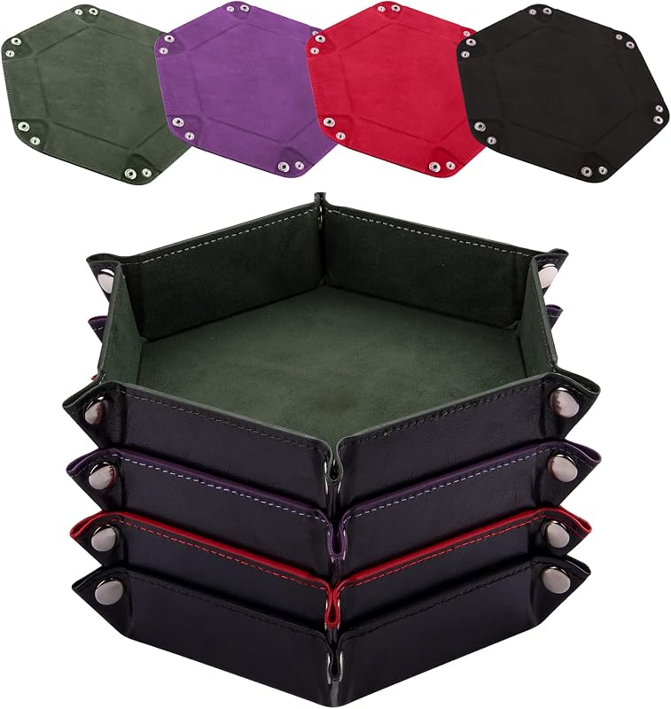 SIQUK 4 Pièces Piste de Dés Cuir et Velours Plateau de des Pliable pour DND RPG Jeux de Table (Vert Foncé, Violet, Rouge, Noir)