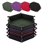 SIQUK 4 Pieces Dice Tray Hexagon Dice Roller Tray Folding PU Leather Dice Trays for Dice Games Like RPG, DND and Other Table Games(Dark Green, Violet, Red, Black)