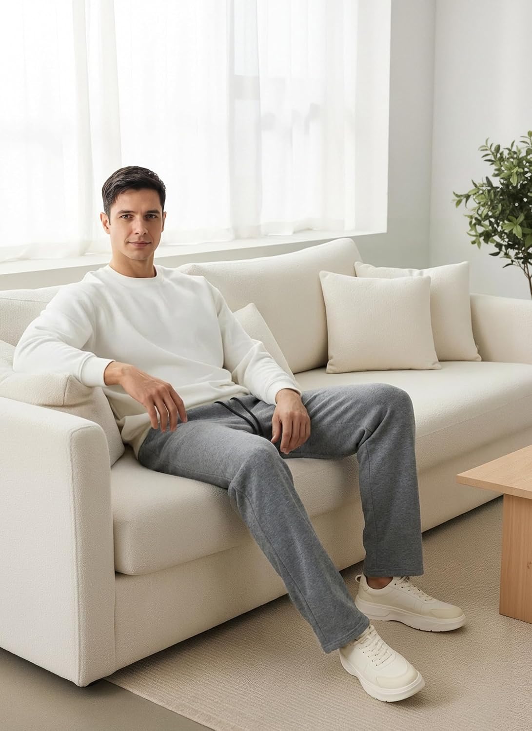 Mens Baggy Sweatpants Wide Leg Jogging Casual and Drawstring Open Bottom Sports Pants with Pockets - Image 3