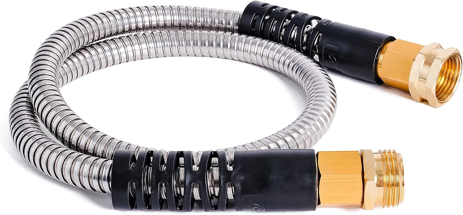 Cesun 1 FT Metal Garden Hose, Drinking RV Water Hose, Reinforced Metal Fittings, Dehumidifier Drain Hose Connector Extension, Reel Extender for Yard