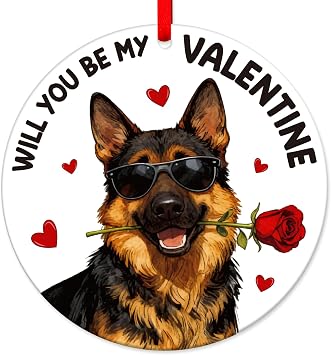 SICOHOME Funny German Shepherd Ornament - Will You Be My Valentine Keepsake for Tree Decorations Valentines Anniversary Birthday for Her Dog Lovers Girlfriend Wife