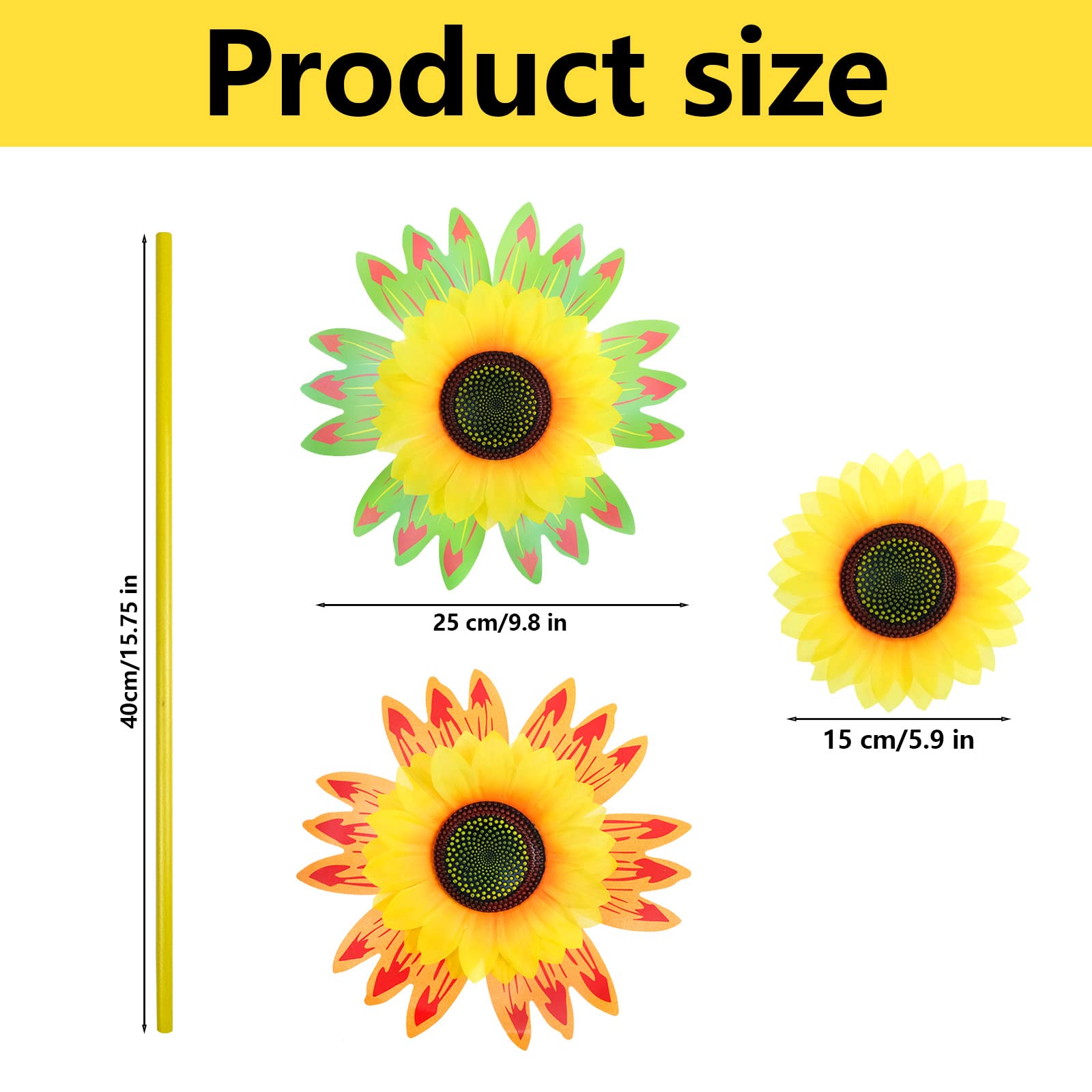 2 girandola a vento a forma di fiore, campanella a vento, girasole, scivolo, 25 cm, mulino a vento, girandole a vento, per proteggere giardino, cortile, balcone, decorazione da giardino