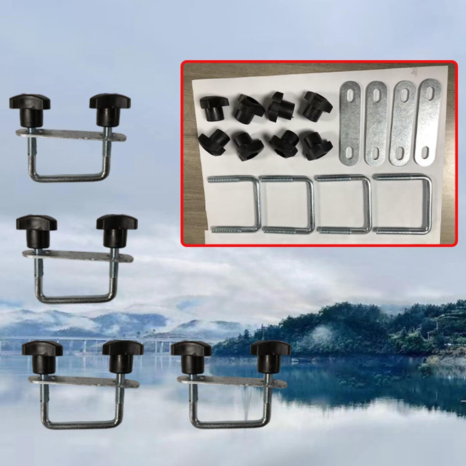 Milageto Lot de 4 Boulons en U pour Coffre de Toit, Fixations et Clips de Fixation, Attaches en Métal, Accessoires Haute Performance et Polyvalents pour Porte-Bagages de Toit, 9 Cm