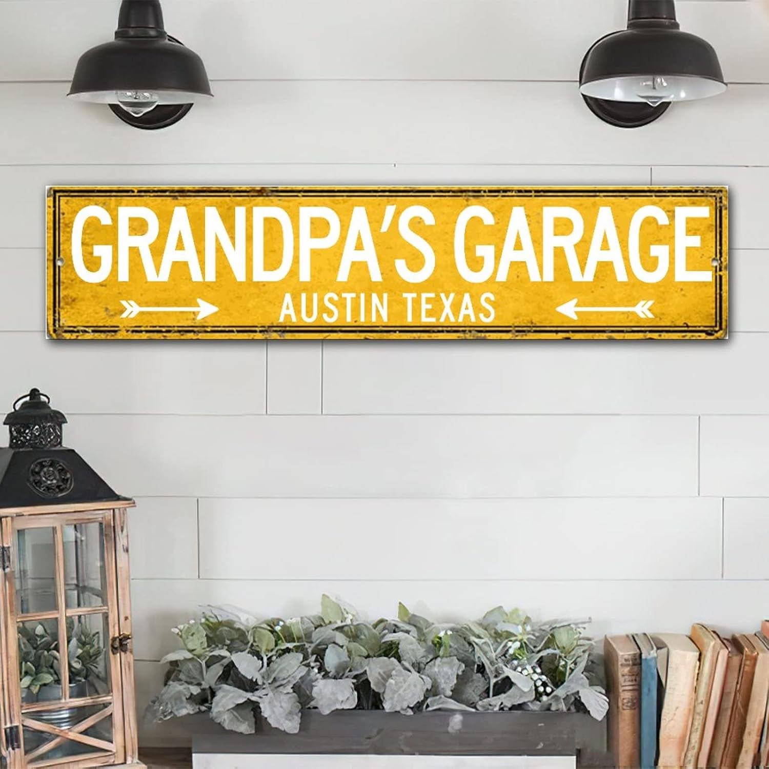 Grandpa's Garage Custom Address Wood Sign, Rustic Vintage Style Retro Rustic Wooden Wall Art Signs Home Wall Art Decor Wood Plaque Sign for Home Bedroom Living Room 6x24in Personalized Door Sign