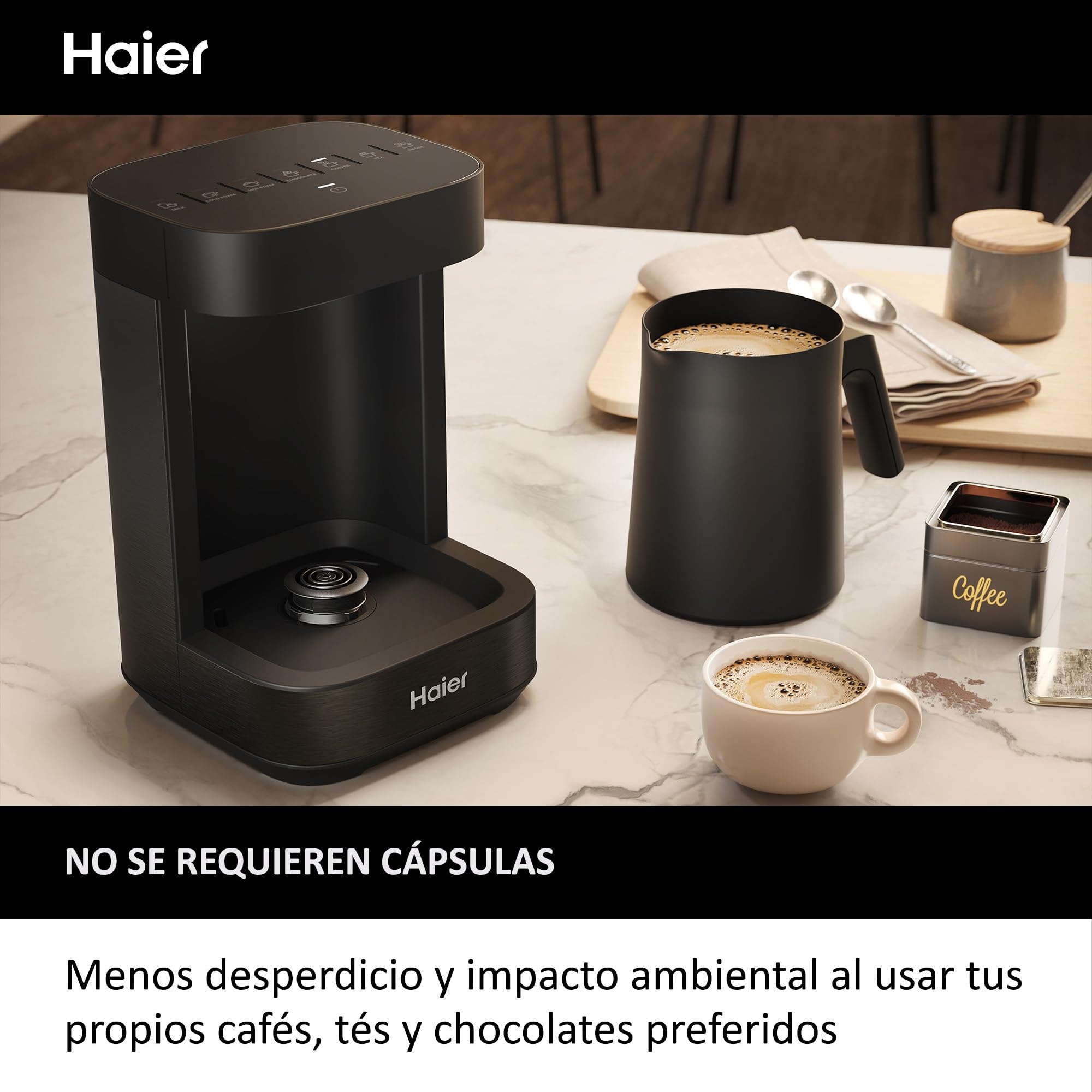 Haier Multi-Bebidas Calientes & Espumador, Programas Múltiples para Café, Chocolate Caliente, Té e Infusiones [I-Master Series 5]
