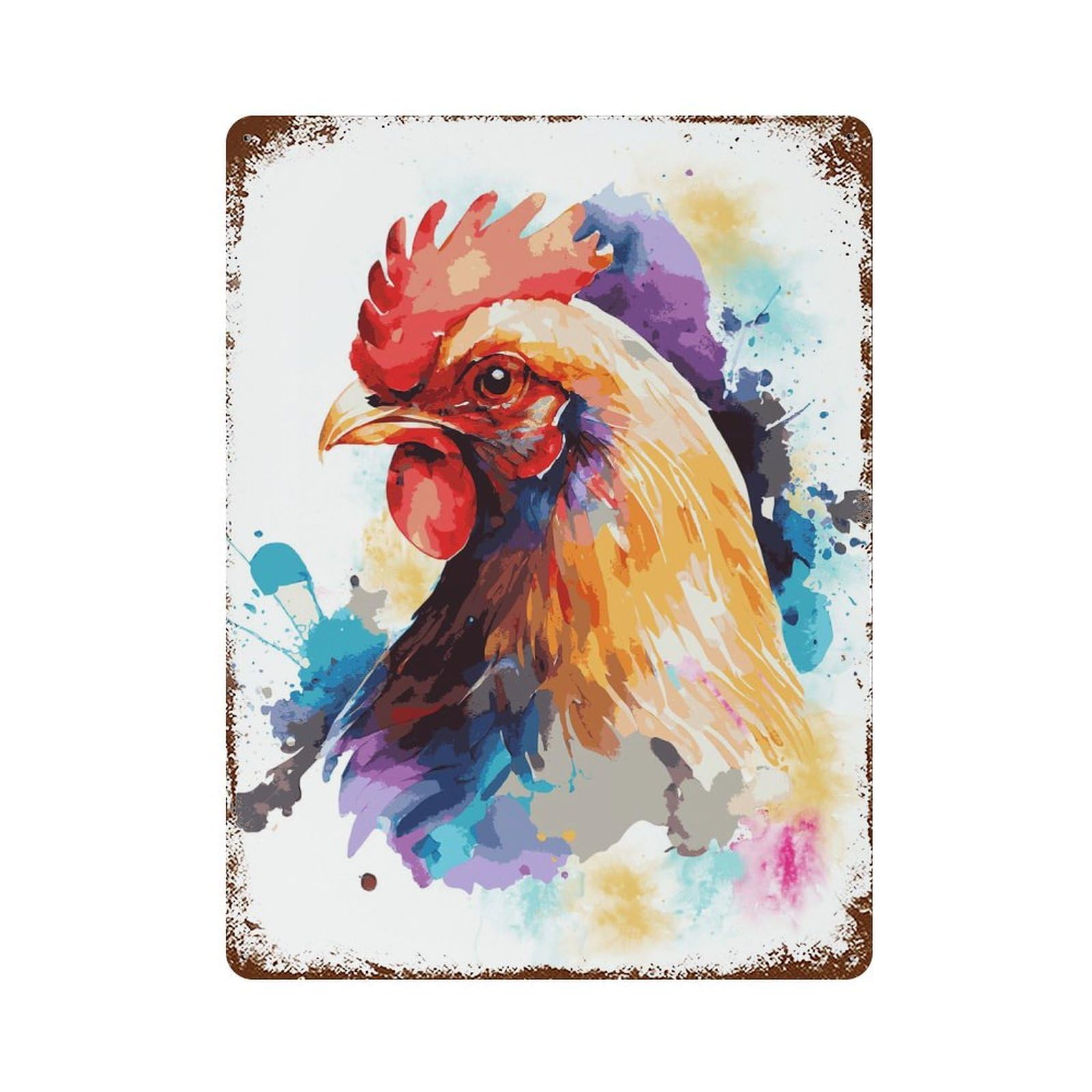Decorative Tin Sign Abstract Chicken Art 15.7"x11.8", Vintage Wall Decor for Pub, Kitchen And Man Cave Decor