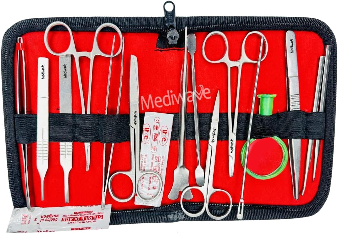 MEDIWAVE Surgical Instrument Tool Kit | Forceps for Medical Purpose | Dissection Kit | Surgical Instruments Set | Re-Usable | Stainless Steel | 17 Pcs Kit