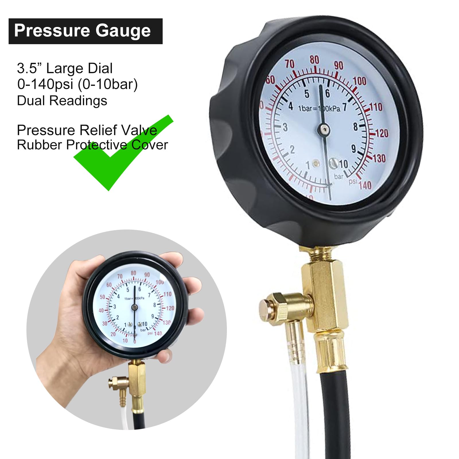 FreeTec – Set per testare la Pressione della Benzina dell’Auto, manometro per Carburante 0 – 140 PSI.
