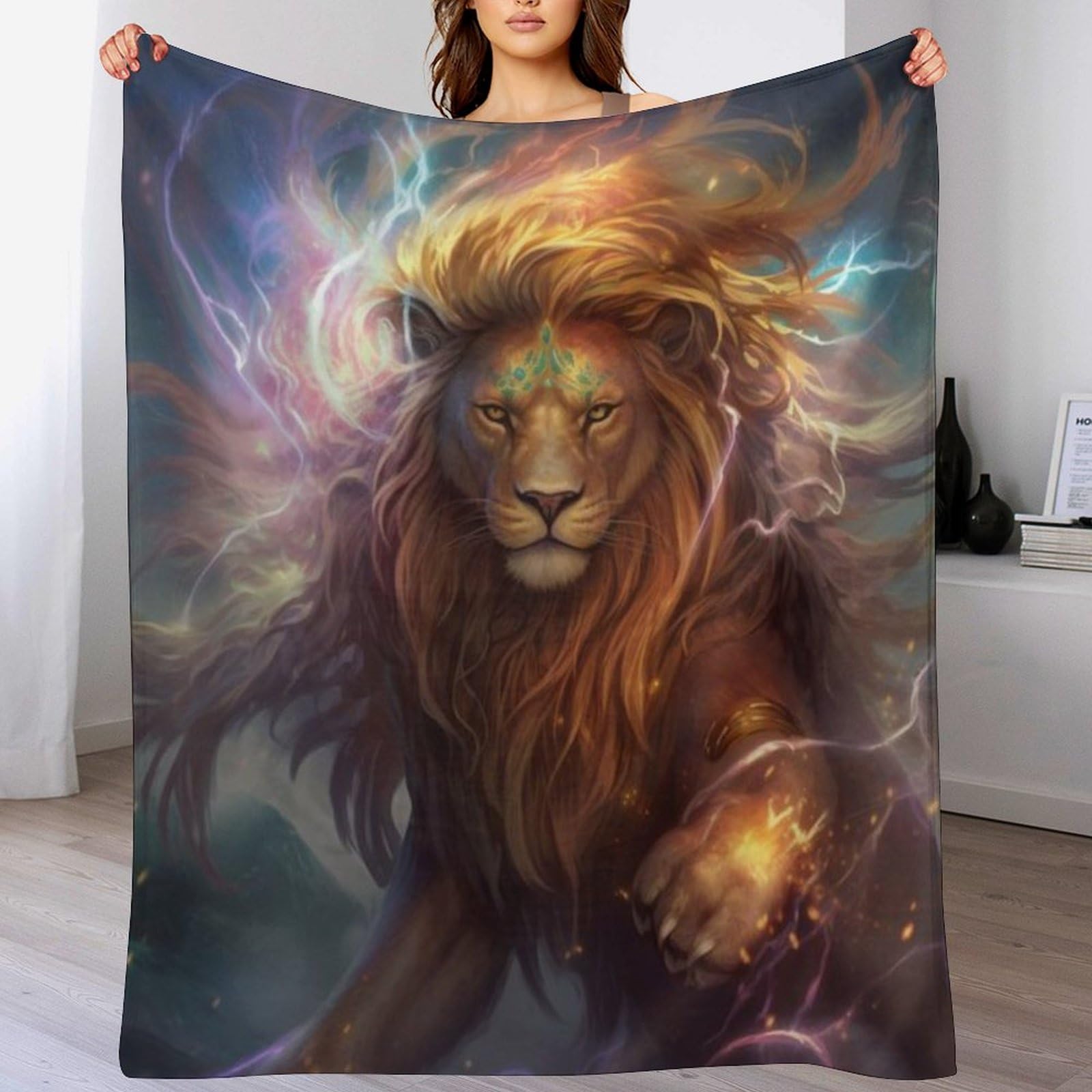 Couverture polaire lion plaid flannel toutes saisons pour canapé et lit 100x130