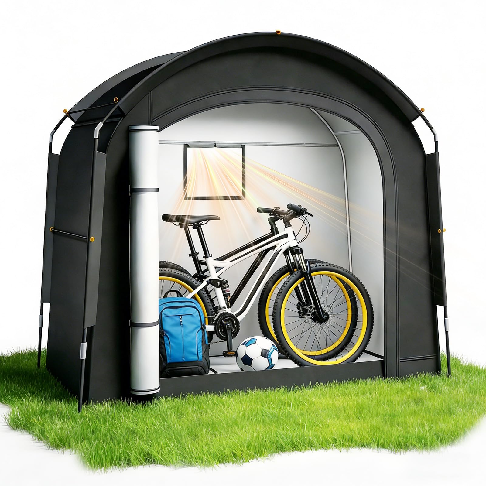 Tienda de campaña para 2 – 3 bicicletas, garaje portátil para bicicletas 200 x 80 x 165 cm, con tejido Oxford 420D PU4000, resistente al agua, portátil, camping, tienda auxiliar para bicicleta, garaje