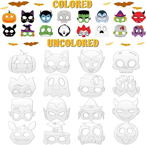 Miniatura 2 de Juego de 16 máscaras de animales DIY, máscara para colorear de gato, máscara de fiesta de gato con 24 piezas de bolígrafo de acuarela, máscara en