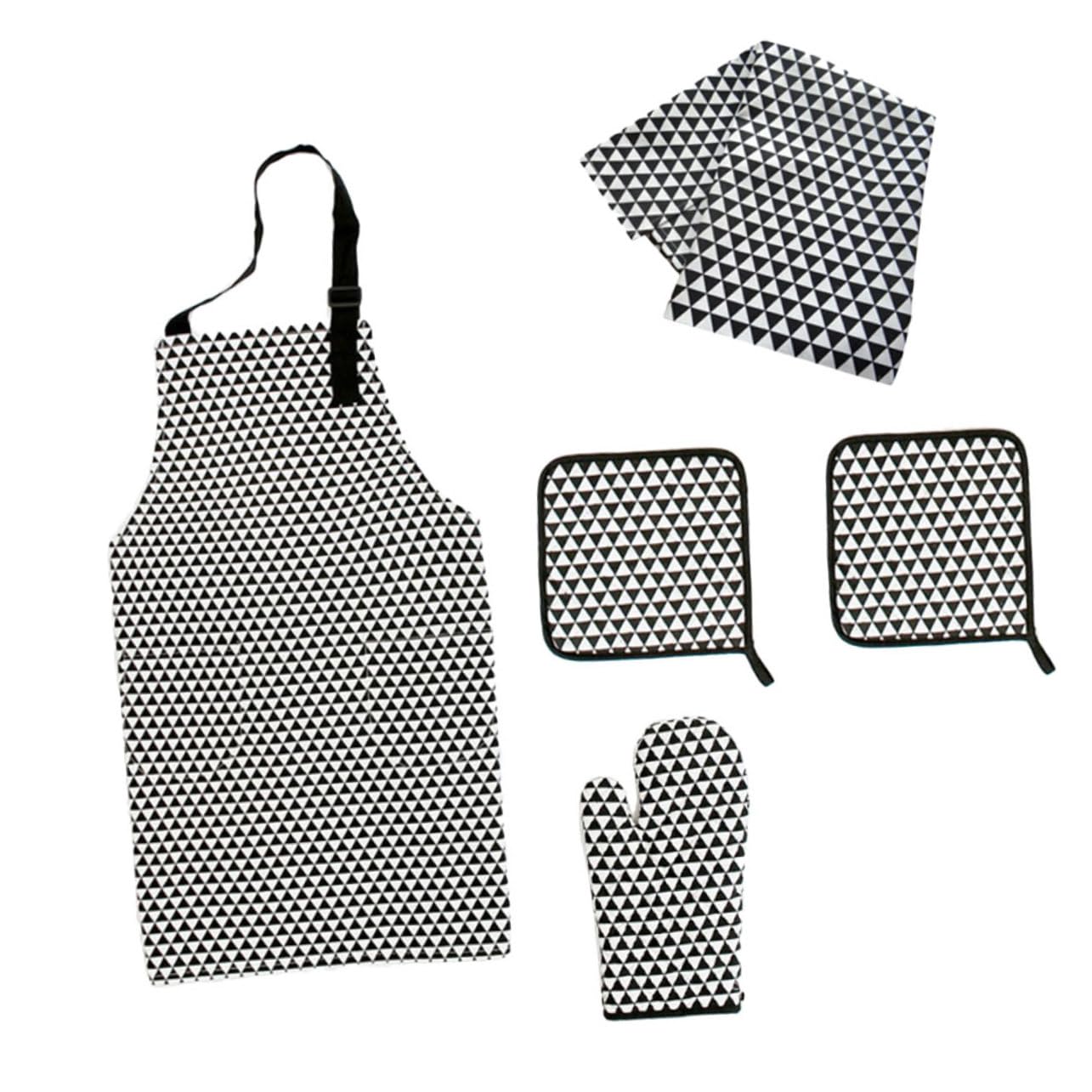 Veemoon Delantal de Cocina Triangular de Algodón, 5 Piezas Negro