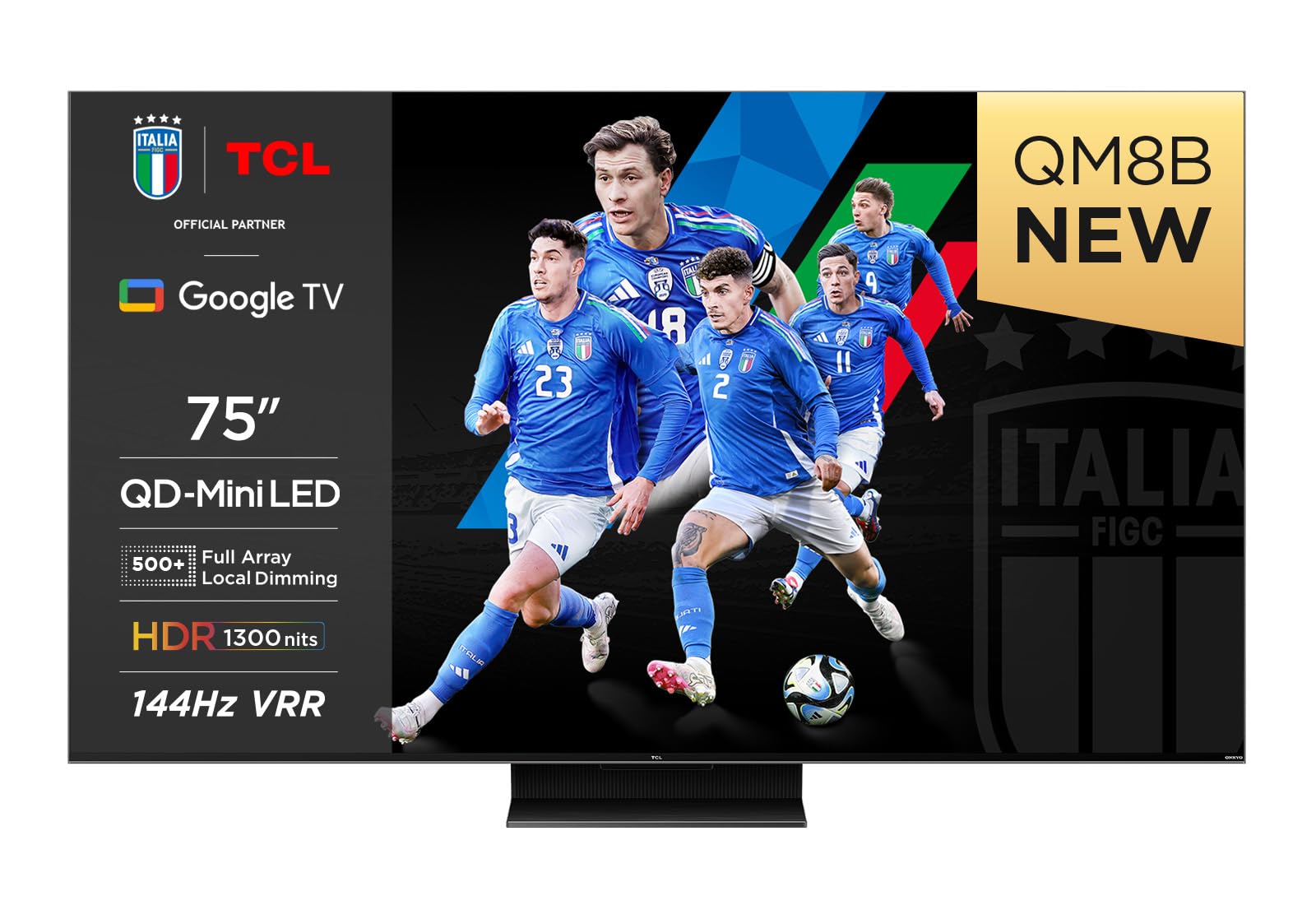 TCL 75QM8B TV Mini LED 75”, Pannello QLED 144Hz, 4K HDR Premium 1300nit, Google TV (Dolby Vision IQ - Atmos, Audio Onkyo, Compatibile con Google Assistant, Alexa, AirPlay2) 75 pollici QM8B