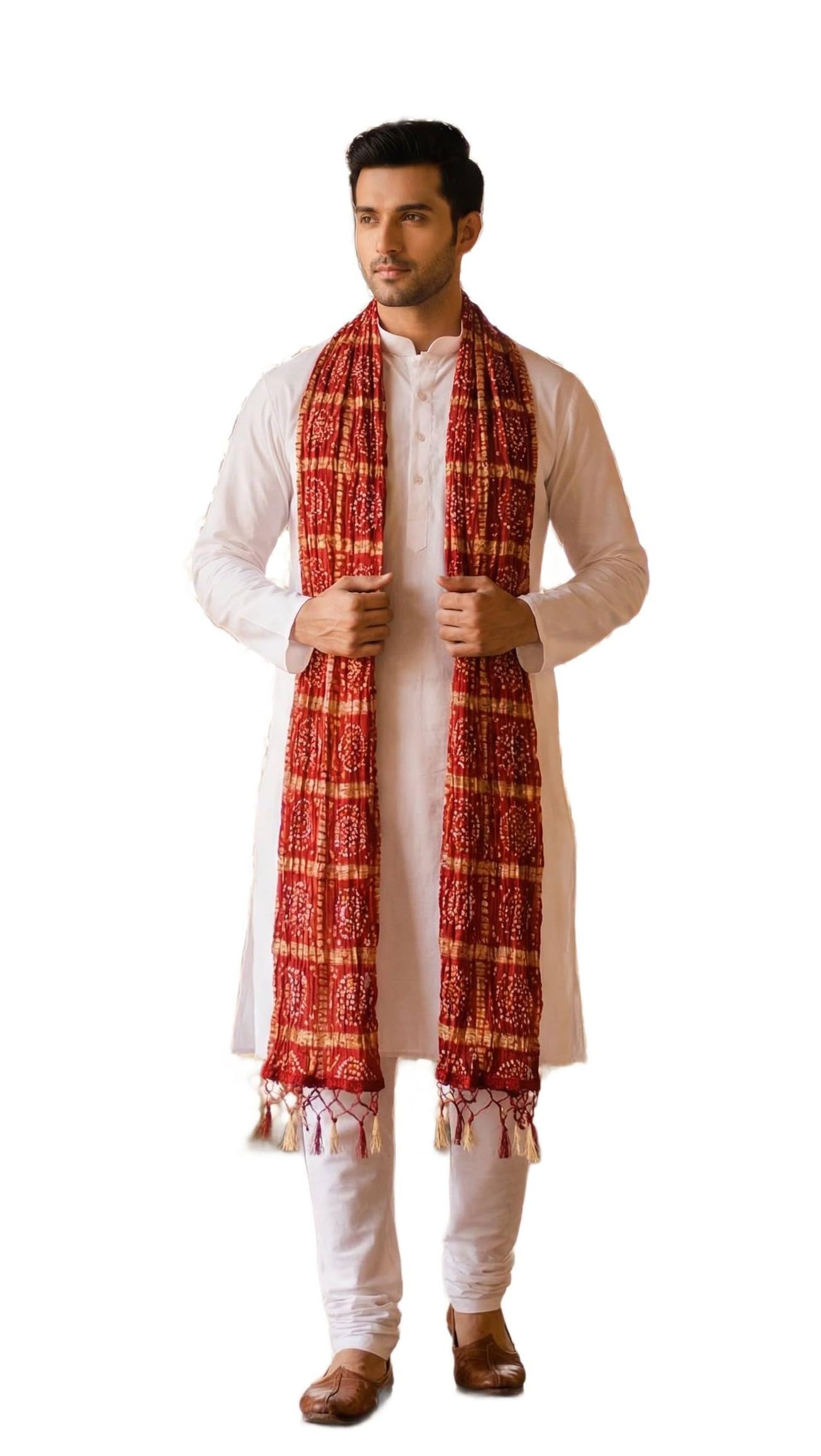 Men's Chinnon Bandhani Dupatta – Traditional Motifs & Intricate Geometric Patterns | Perfect for Festival & Wedding-image-34