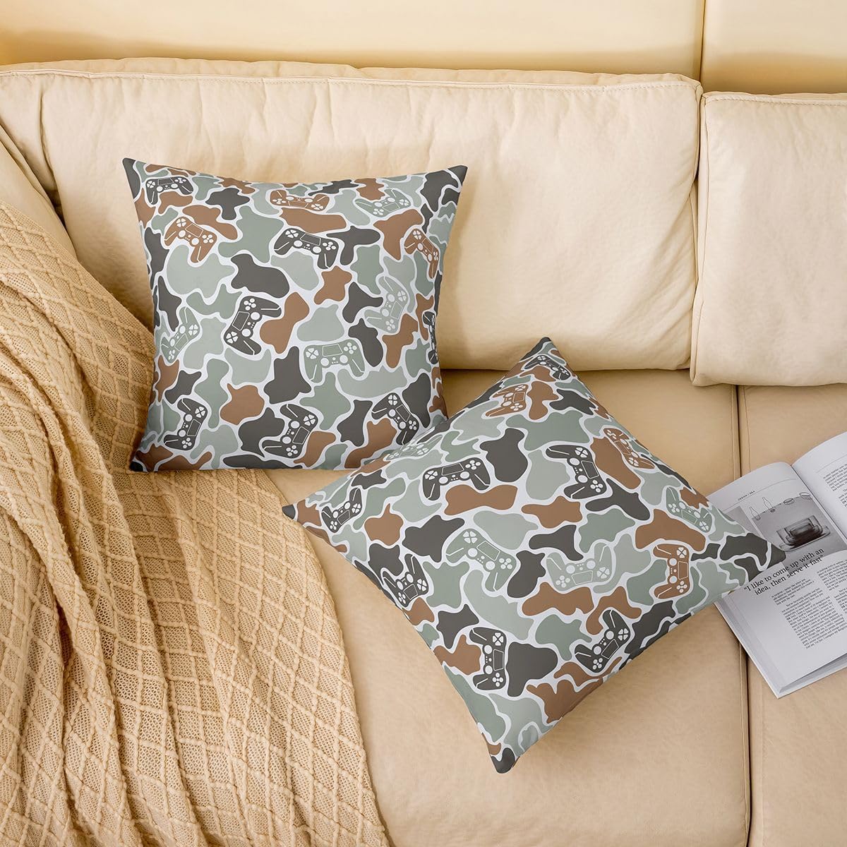 Feelyou Kids Boys Girls Camo Gamer Throw Pillow Covers Set of 2 16"x16" image 2