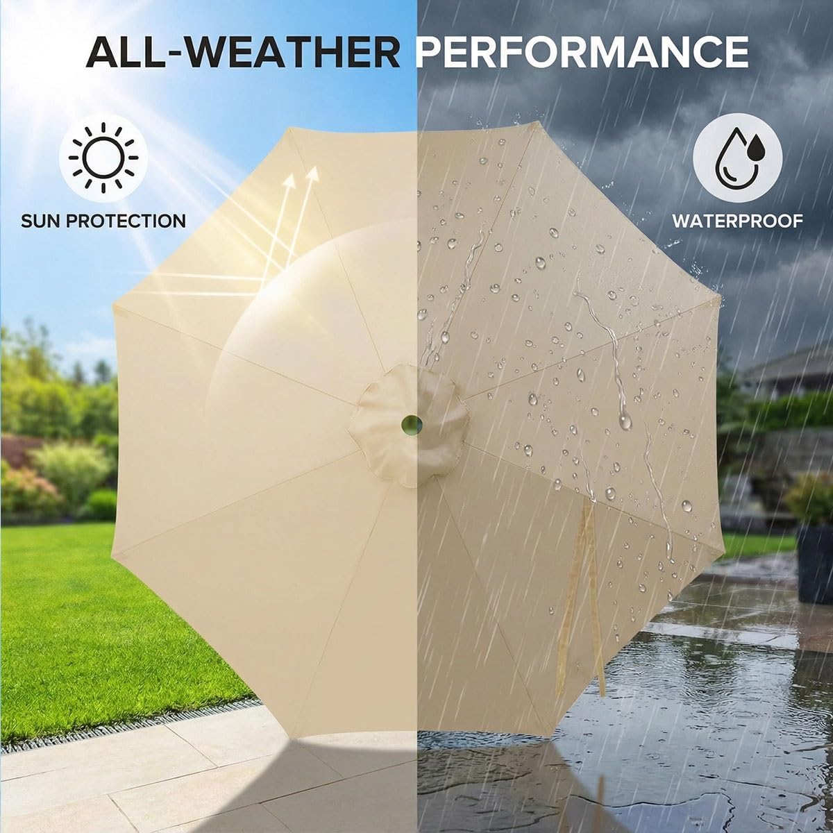 Giardino Copertura Tessuto di Ricambio, Copertura Ombrellone Patio Copertura Rechange Tessuto per Parasole Blue White 13ft(4.0m)/8ribs