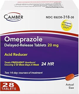 Camber Omeprazole 20mg Delayed-Release Tablets, Heartburn and Acid Reducer Reflux Medicine 28 Tablets