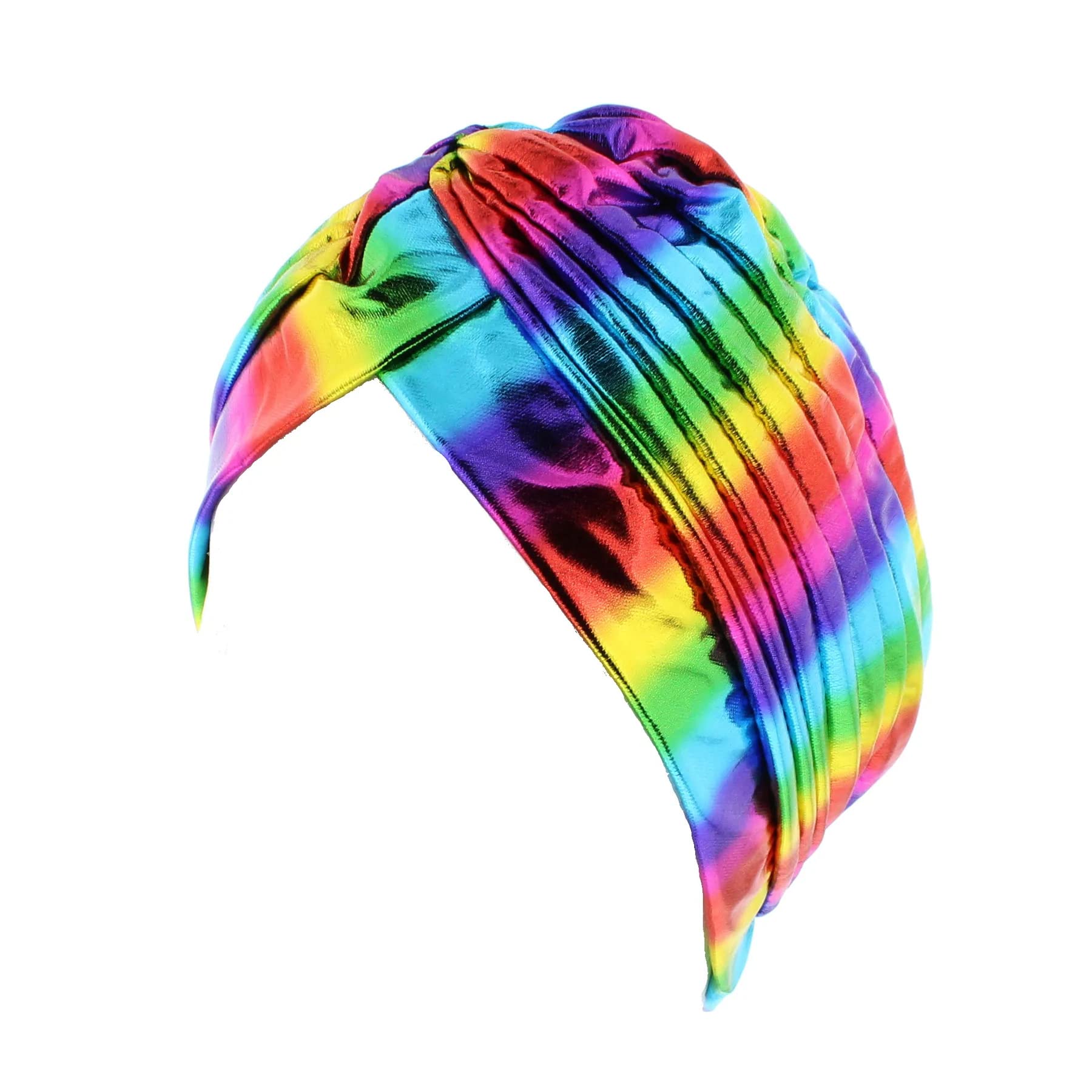 Topkids Accessories Women's Metallic Shiny Rainbow Hair Turban Head Wrap Sleep Cap Bonnet Hair Scarf Hairwrap Turbans Stretchy Elastic Hair Towel Chemo Hat Fashion Turbans (Metallic Shiny Rainbow)