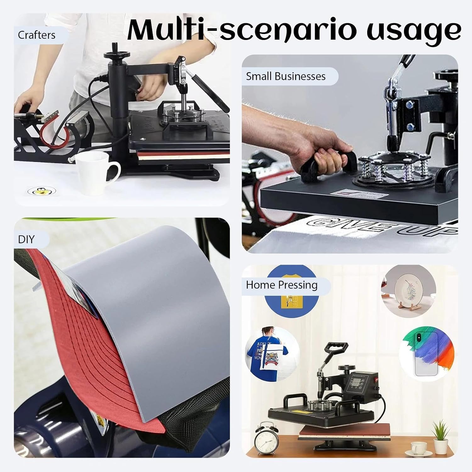 4 Pcs Silicone Hat Heat Press Mat & 1 Rolls Heat Resistant Tape Kit, Even Pressure, 2-Size High-Density Cuttable Pads, Essential Heat Press Accessories for Home, DIY & Small Business