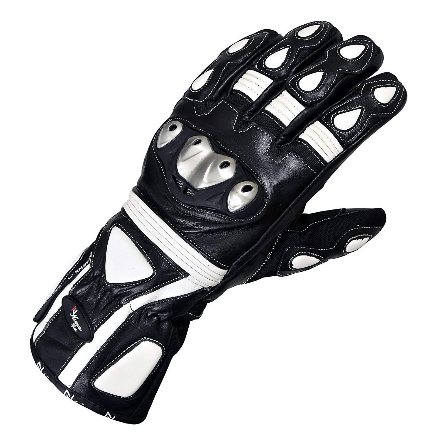 NORMAN Winter Leather Gloves Motorcycle Motorbike Racing Thermal Protection White/Black (S)