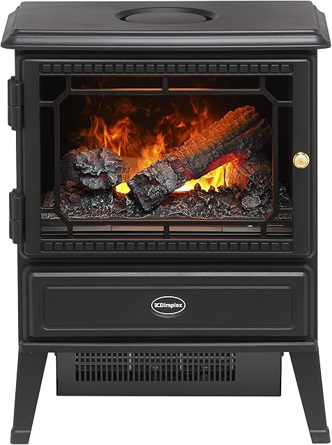 Dimplex Gosford Optimyst Electric Stove, Black Cast Iron Effect Free Standing Stove with Ultra Realistic 3D Flame Effect, 2kW Adjustable Fan Heater, Thermostat, Artificial Logs and Remote Control