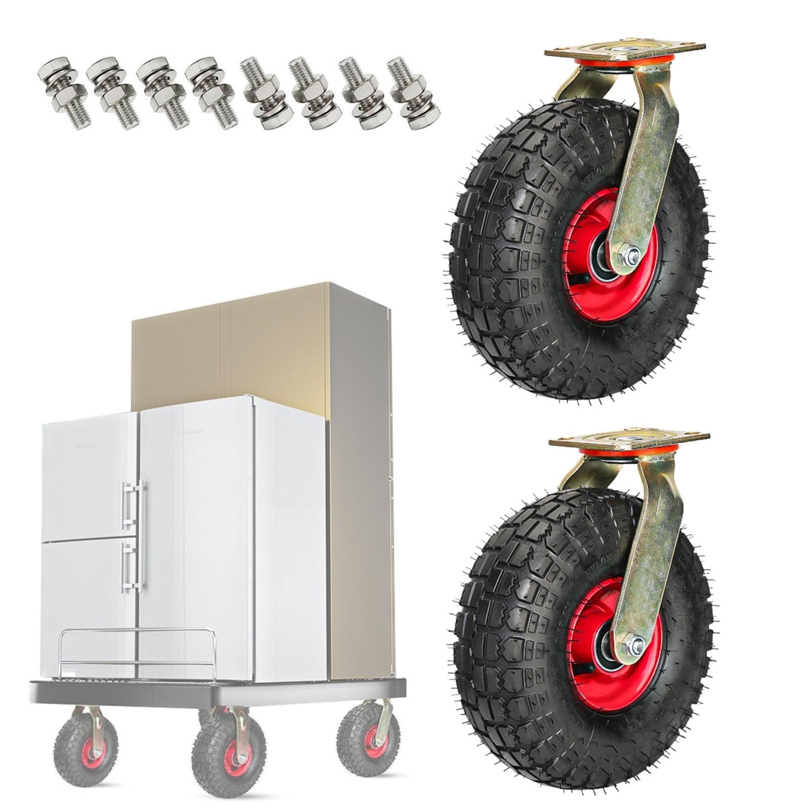 ZGUOUZANTYE Heavy Duty Swivel Castor Wheels 2 Pack Quiet Trolley Casters Solid Rubber Shock Absorption Vacuum Style Replacement Skid(Swivel,8"(200mm))
