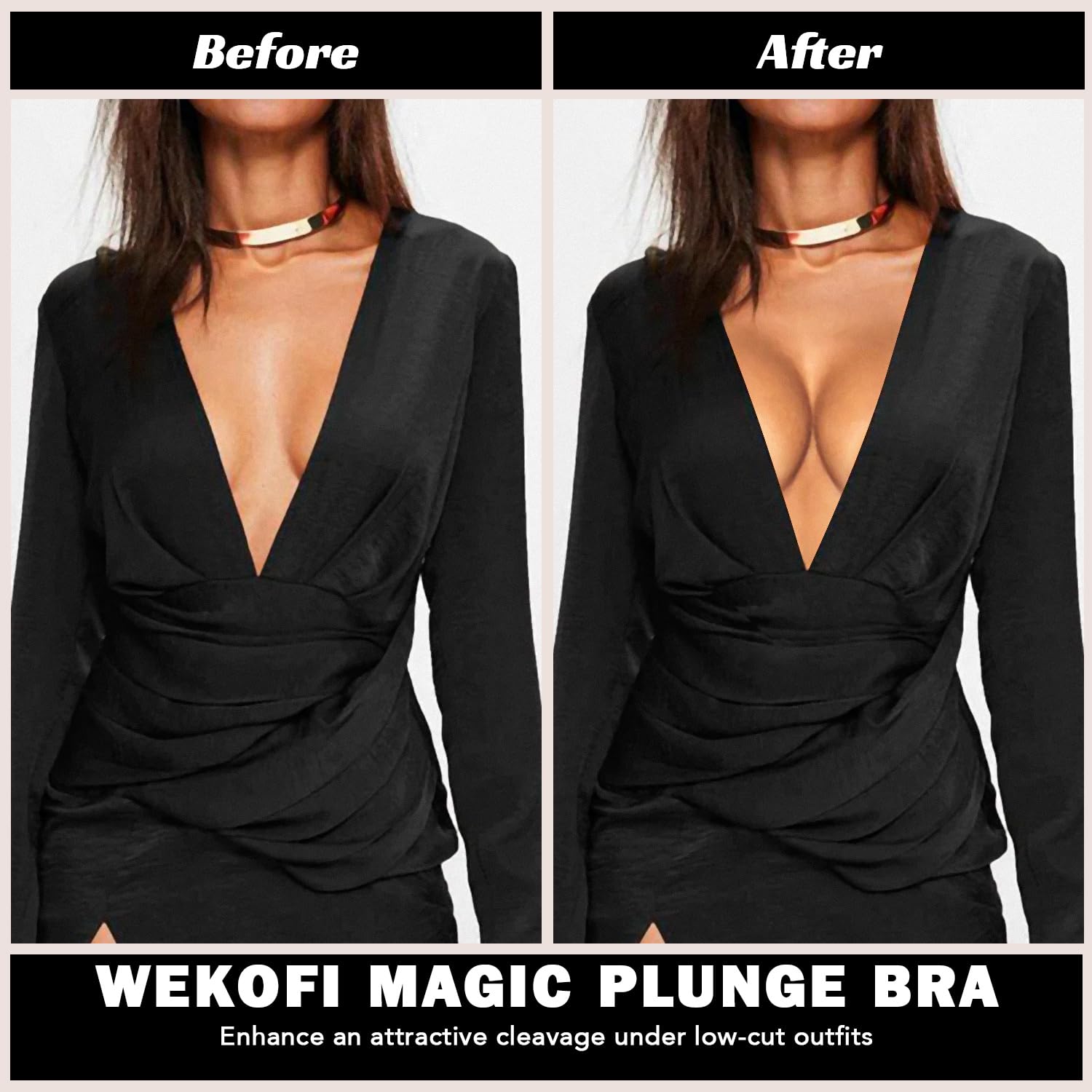 Wekofi Brasier de alambre mágico con escote en V profundo para mujer, sexy, espalda baja, tirantes transparentes, espalda descubierta