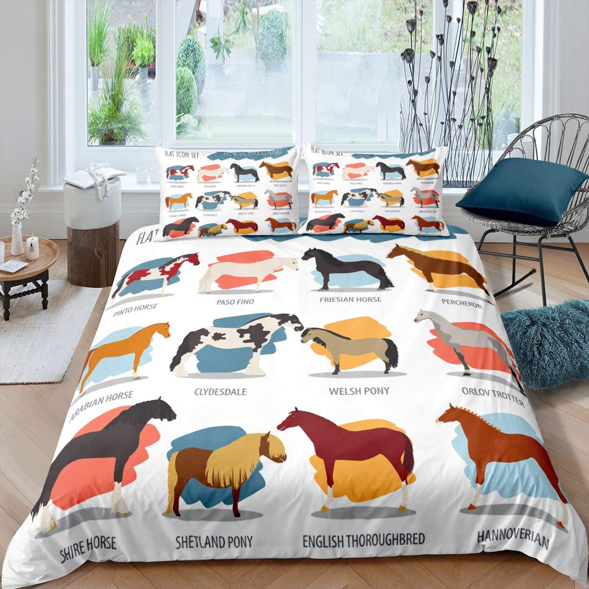 Funda de edredón de Caballo Juego de Cama de Caballos de Dibujos Animados para niños,niñas,Adolescentes,ultrasuave,diseño de Animales Salvajes,Funda de edredón,decoración de Estilo Salvaje,m