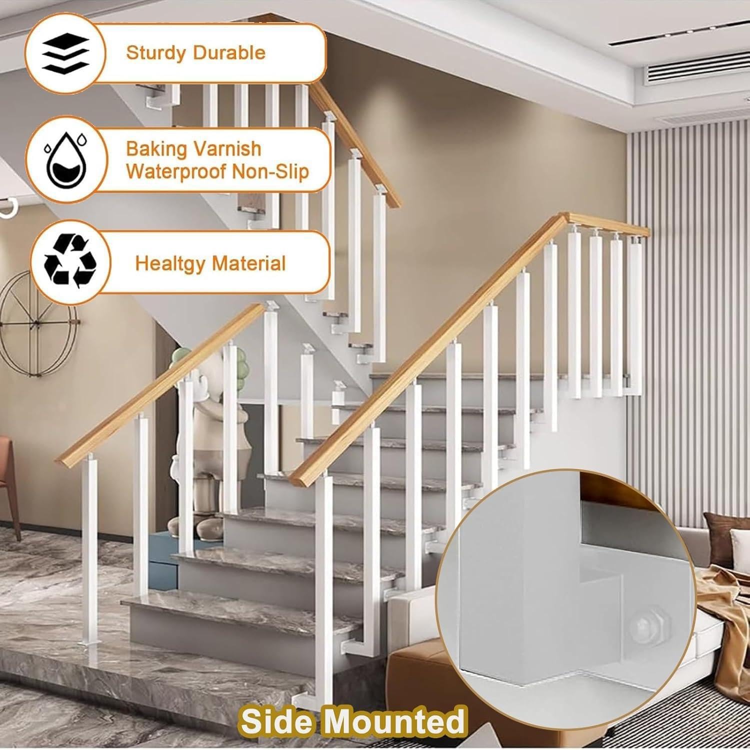 Columnas de barandilla de escaleras en el lado, columnas de barandilla de hierro cuadrado, columnas de eje principal de soporte plano ajustable de 270 °, columnas de barandilla,White-1pcs-90cm/35.4in