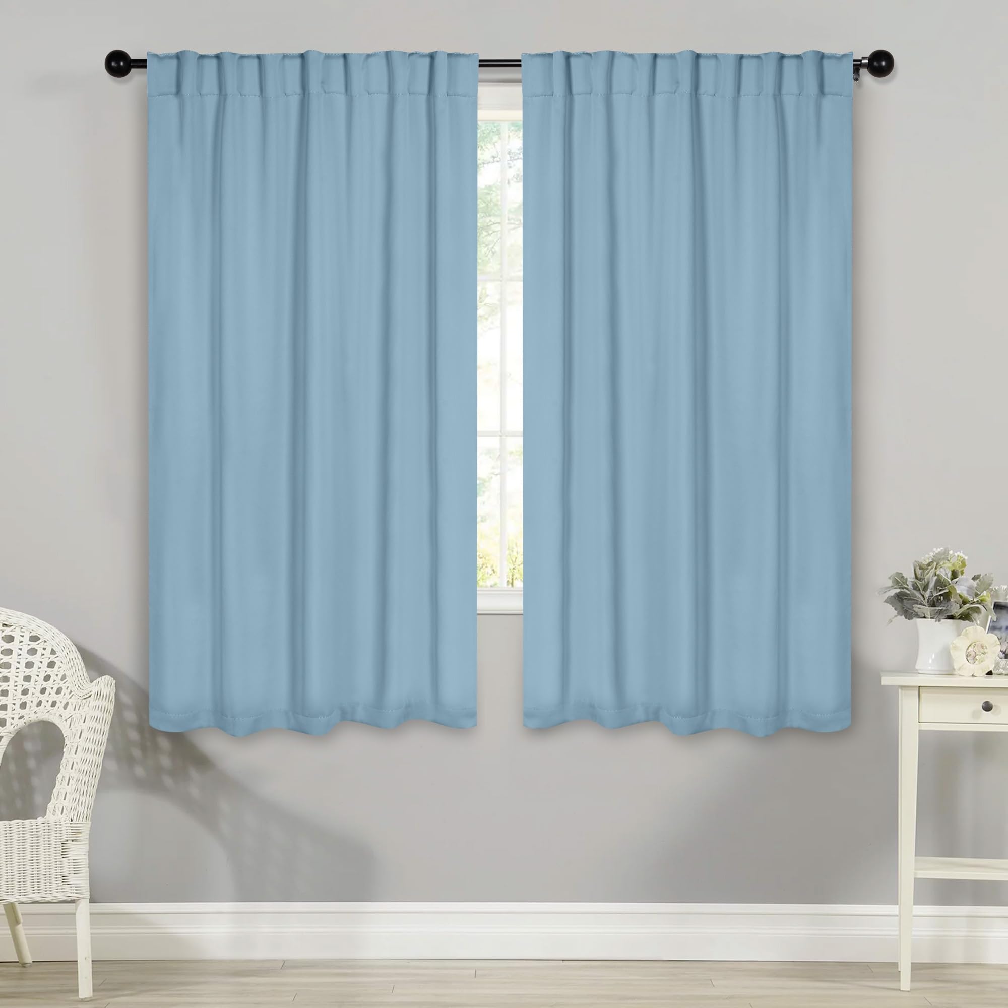 Superior Blackout Curtains, Room Darkening, Bedroom, Drapes, Kitchen, Living Room Window Accents, Sun Blocking, Thermal, 2 Pack, Solid Blackout Back Tab Curtains, Set of 2, 42" x 63", Light Blue โ image 1