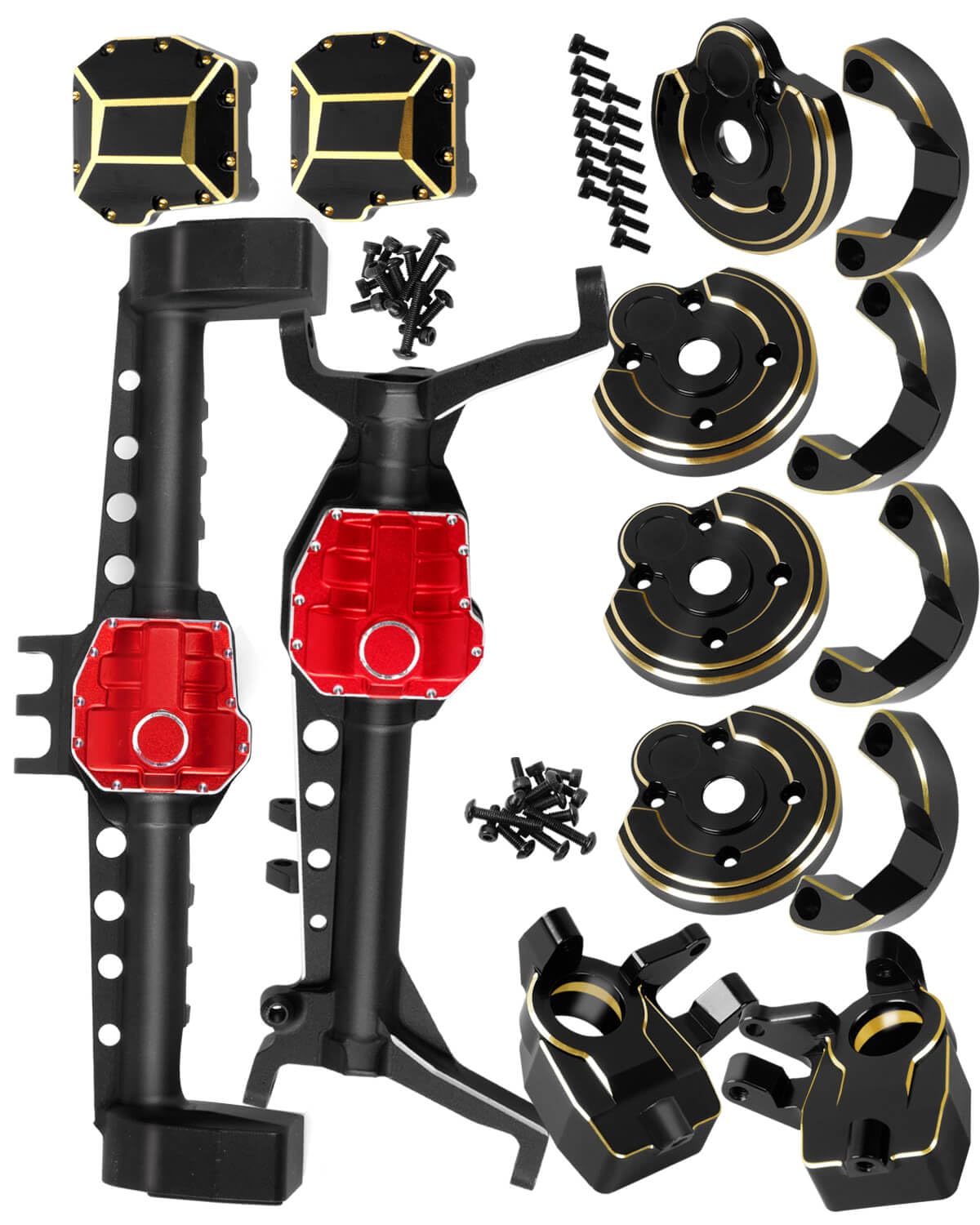 ARRCat RC Upgrades Part for Axial SCX10 III,Aluminum Front Rear Portal Axles/Brass Axle Diff Cover/Front Inner Portal Covers Steering Knuckles/Portal Covers Weights,Black