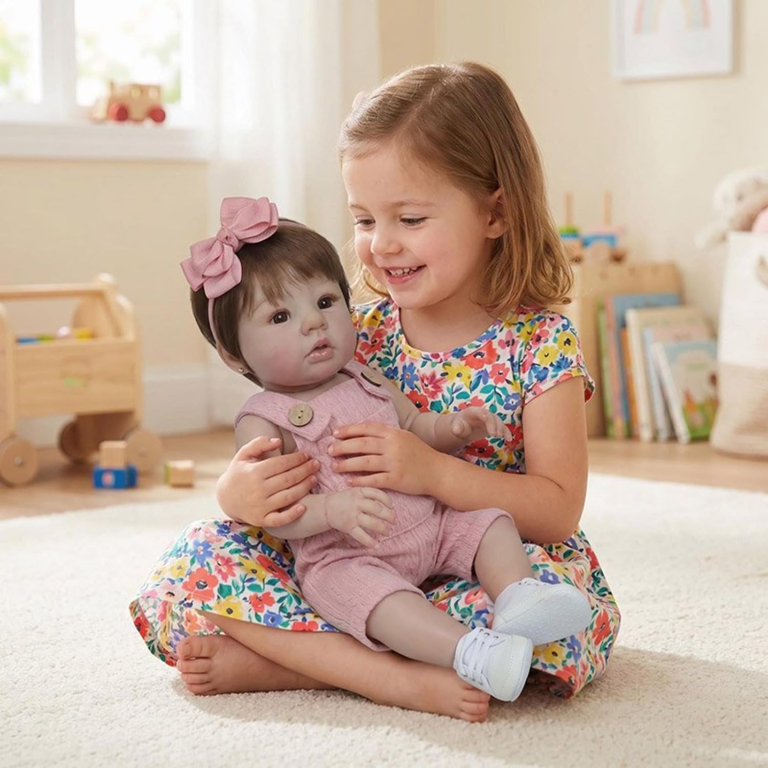 Lonian 18 Zoll 45 cm Reborn Puppen Mädchen mit Hand verwurzeltes Haar, Realistische Ganzkörper weiches Vinyl Neugeborenes Baby Real Life Reborn Kleinkind Mädchen Cuddle Toy Dolls (Rosa Kleidung)